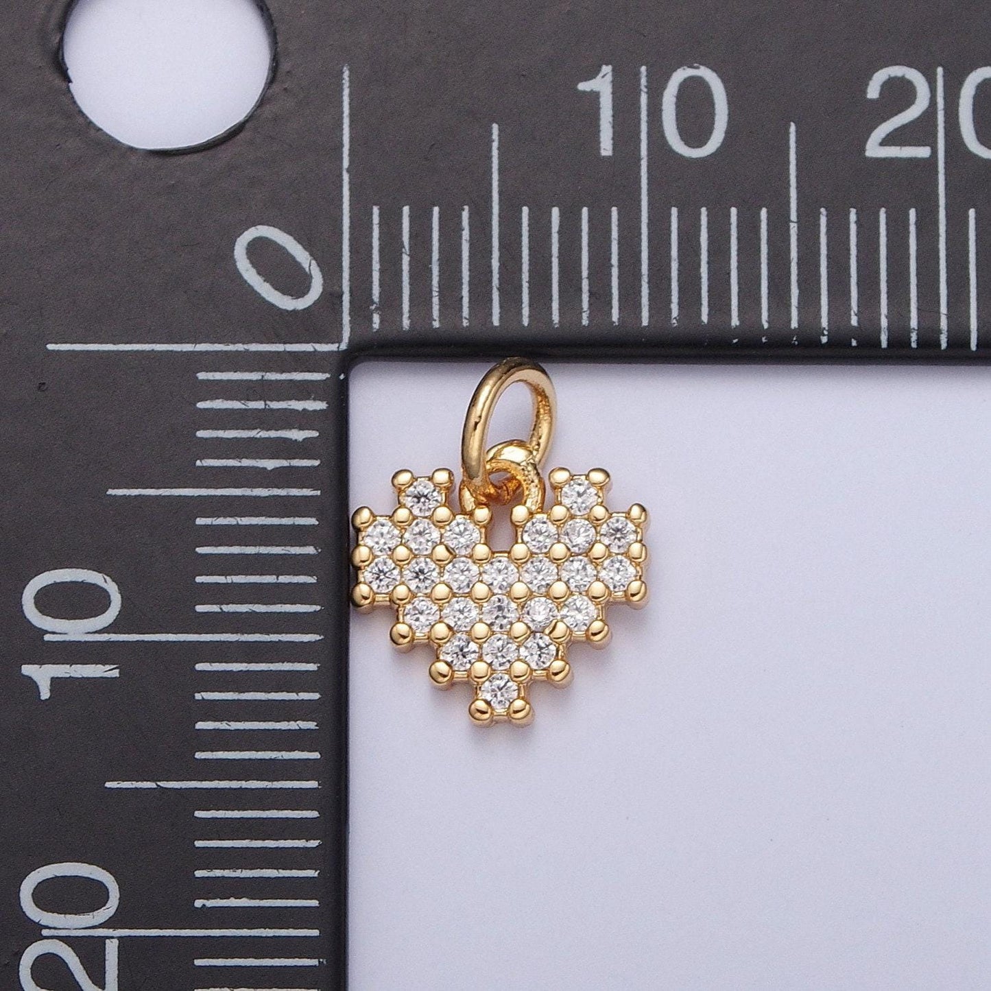 24k gold tiny clear cubic zirconia heart pendant, gold beads spacer for bracelet necklace supply | x-105