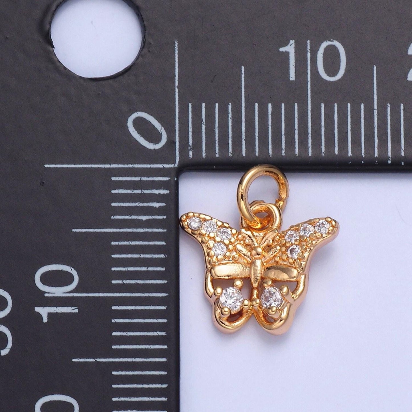 24k gold dainty butterfly colored/clear micro pave cz clear stone pendant, add on crystal cz charm for necklace bracelet | x-038, x-039