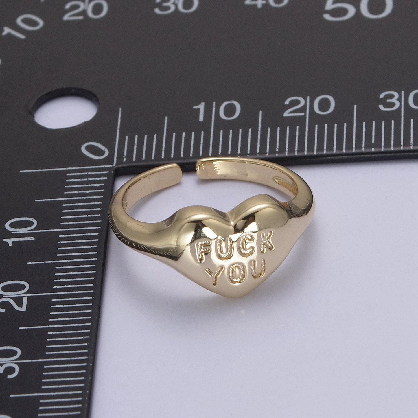 Gold fuck you ring, heart fuck you ring, heart signet ring, gold jewelry, heart shaped signet ring, break up ring s-377