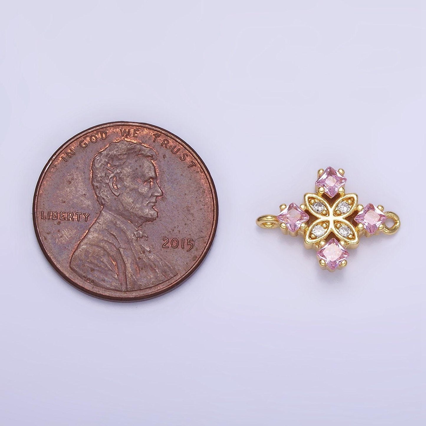 14k gold filled clear, purple, green, red, pink rhombus cz flower connector | g339 - g341