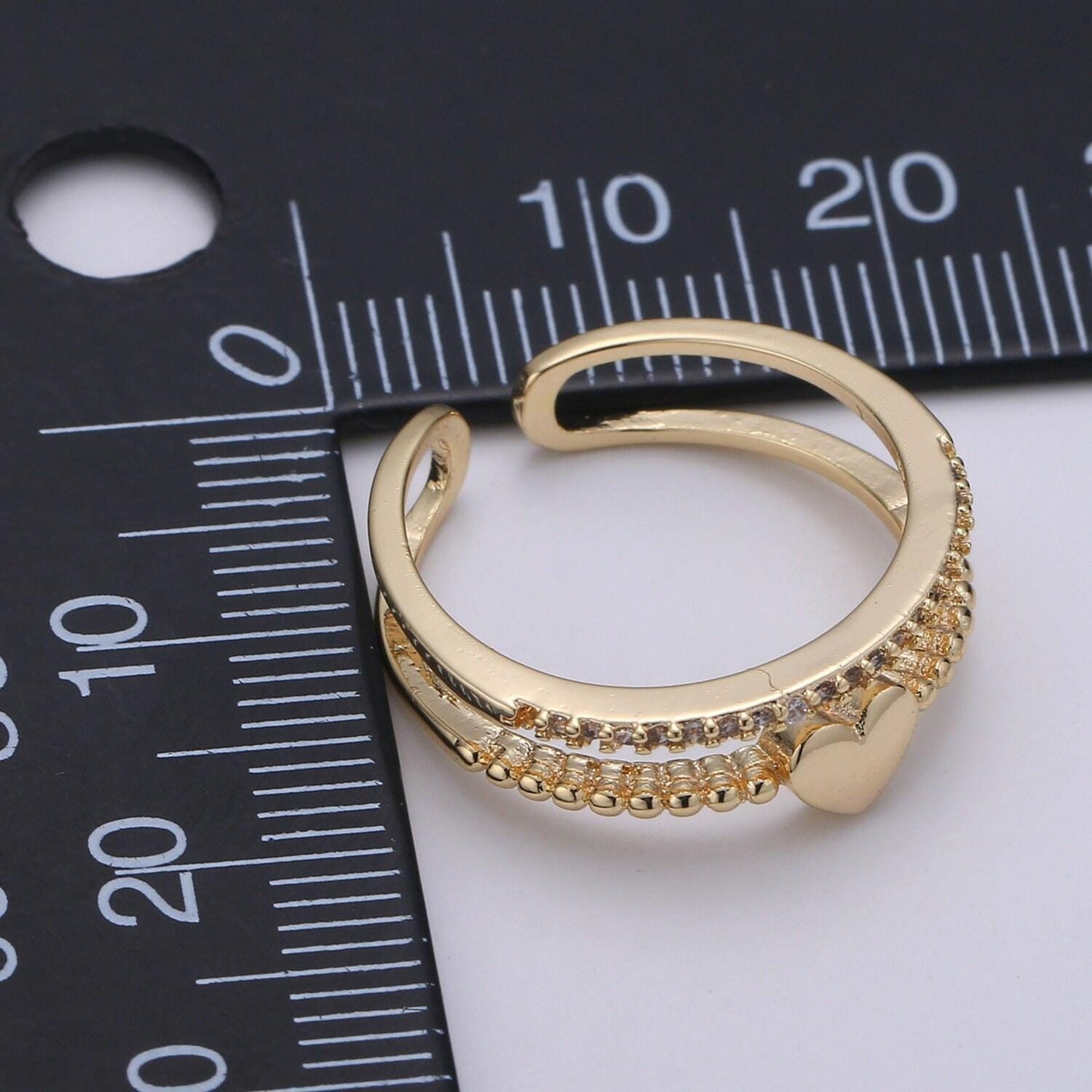 1pc love cz pave gold ring, heart adjustable gold charm ring, simple double band of cubic ring, eternity ring, r-279