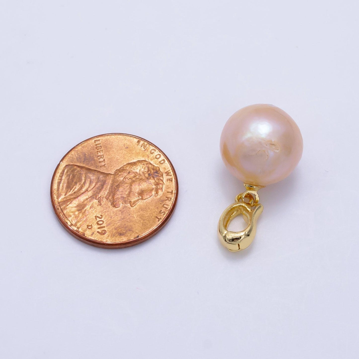 14k gold filled 12mm pink freshwater pearl round drop pendant with enhanced clasp | p-1895