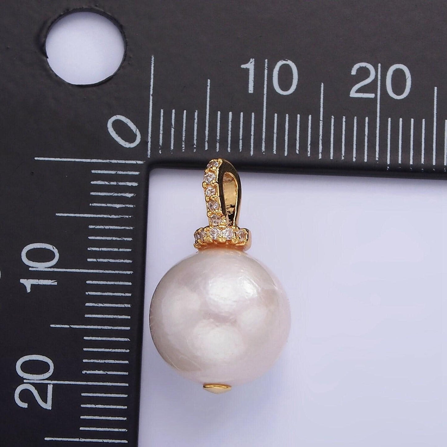 Dainty shell pearl bail with cz front | p-1693