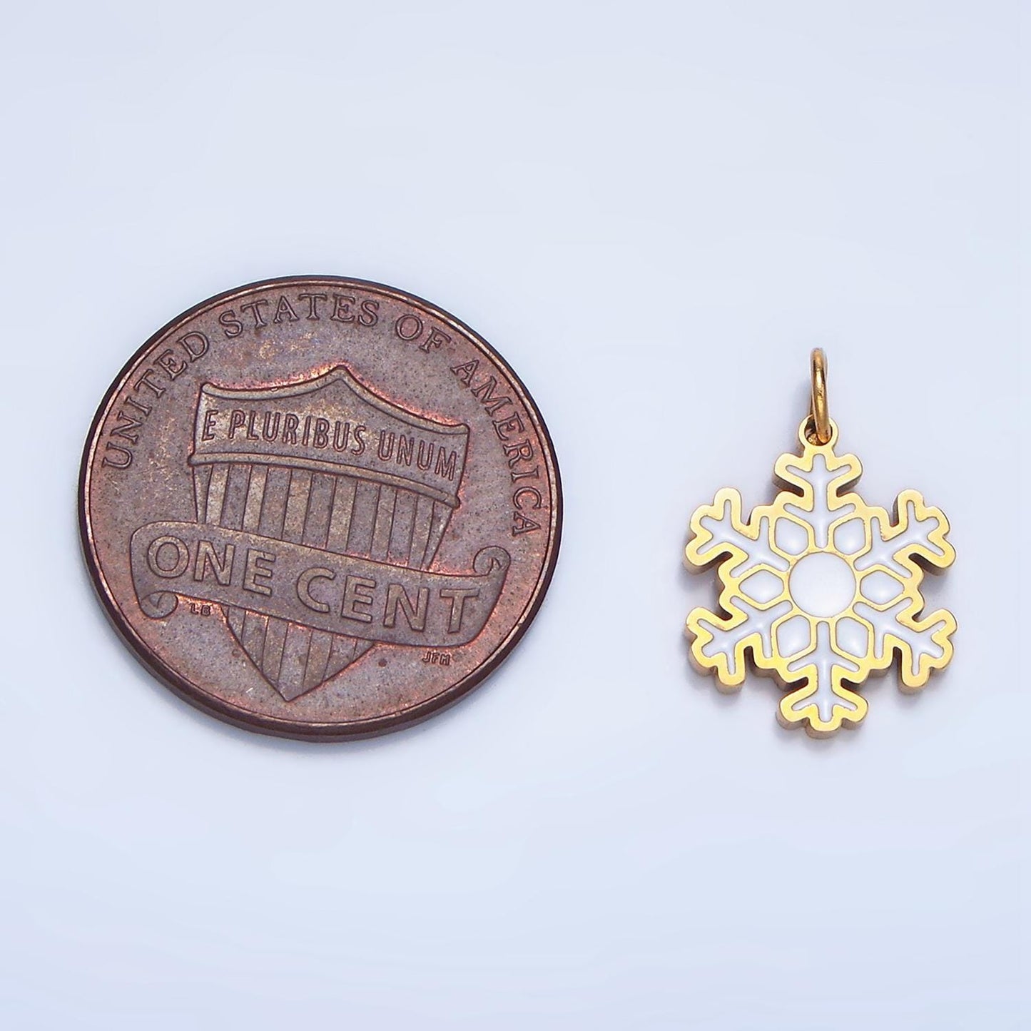 White enamel snowflake stainless steel holiday charm | p-1519