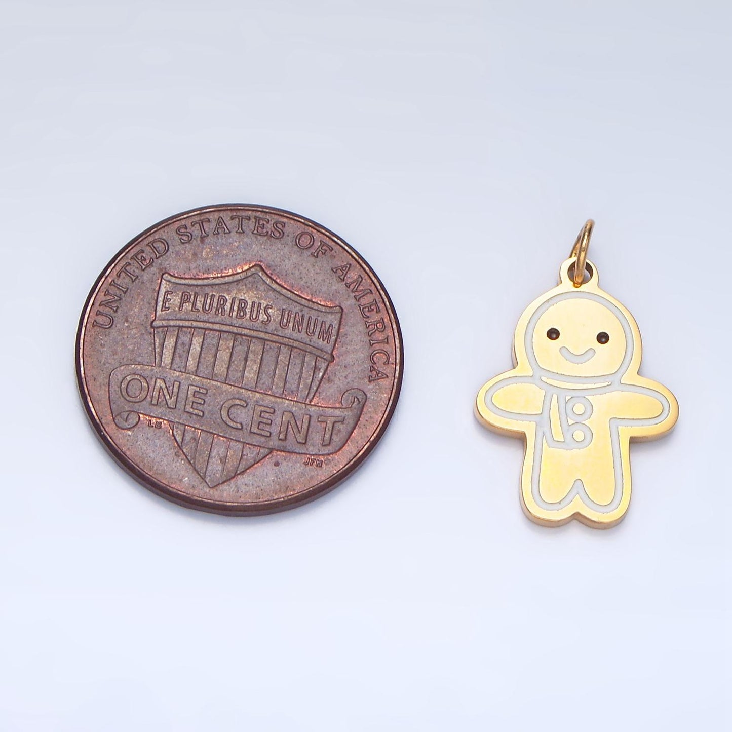 Cute cartoon face white enamel outline gingerbread man christmas holiday stainless steel charm | p-1517