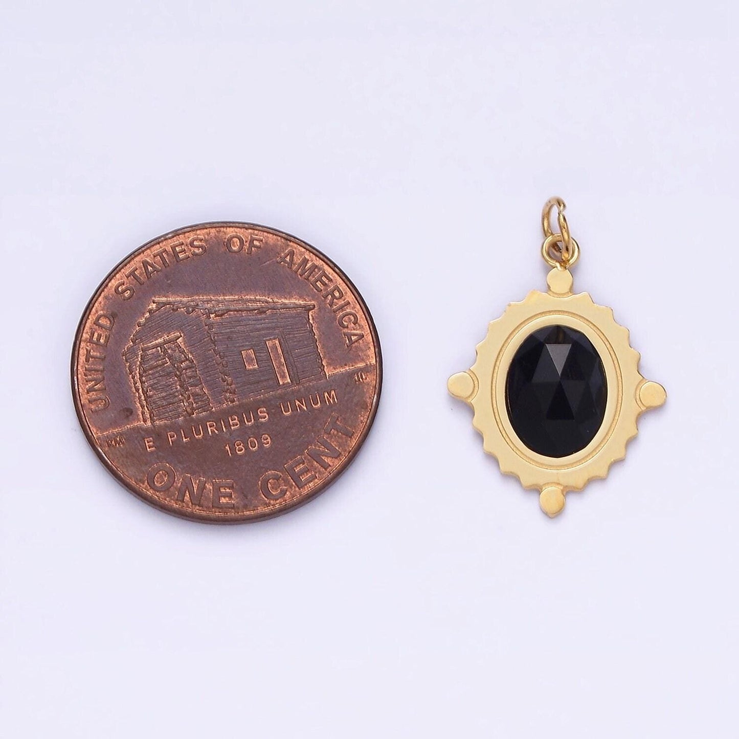 Stainless steel onyx, tiger eye, moonstone multifaceted dotted oval charm | p619 p620