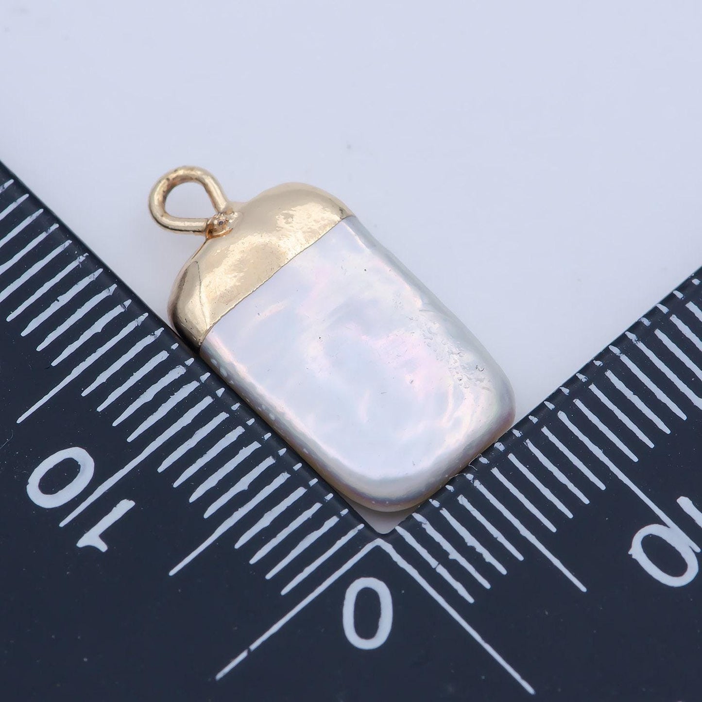 Freeform rectangle shape baroque pearl charm with 18k light gold plated edge for necklace anklet bracelet earring supplies 19mmx9mm p-1808