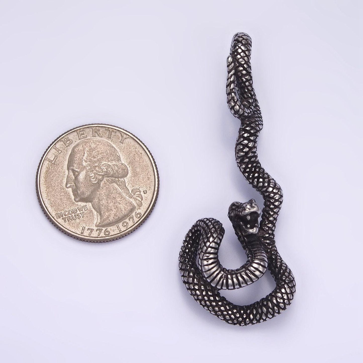 Dark stainless steel 58mm snake slither serpent textured pendant statement charm for men jewelry | p1466