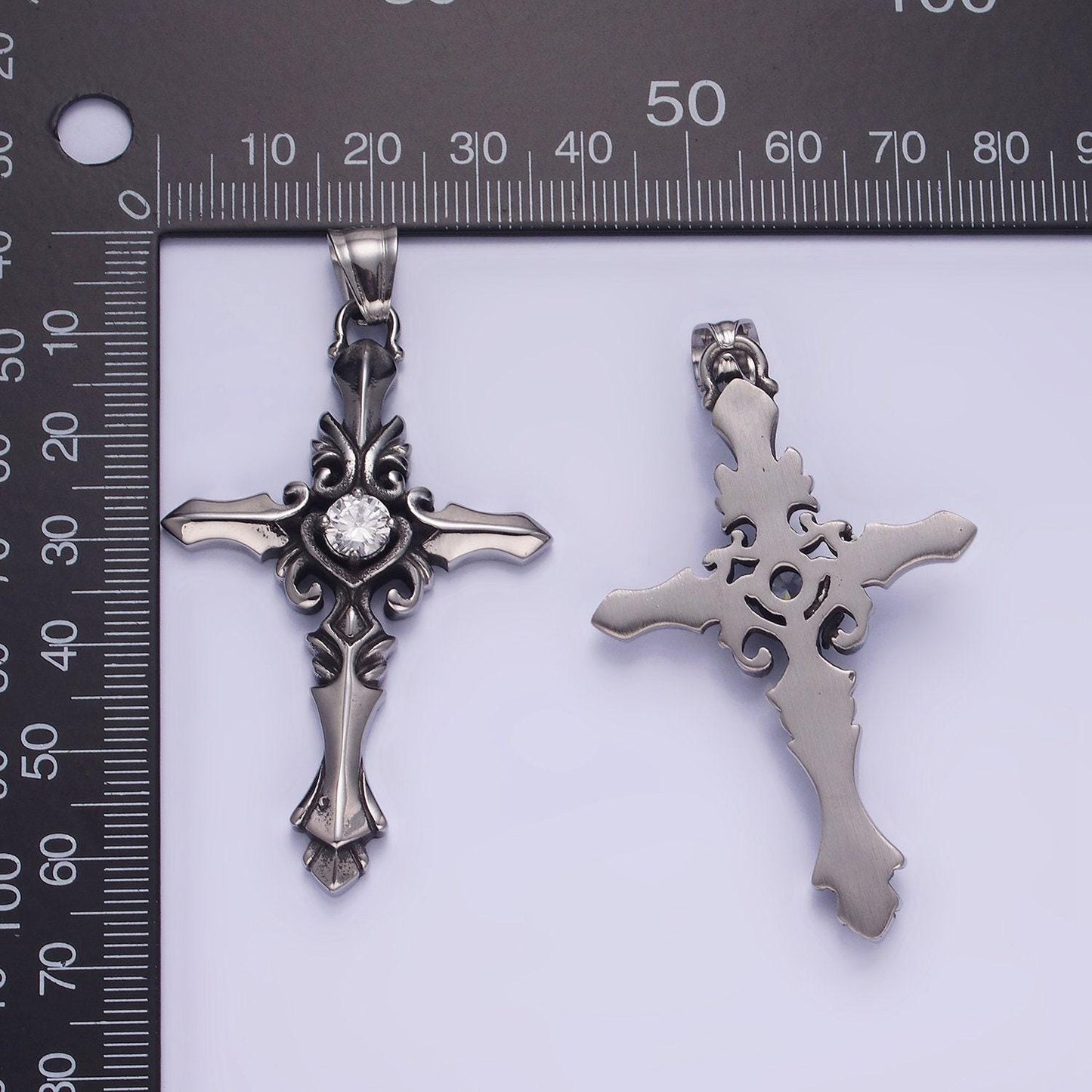 Stainless steel 62mm cz fleury cross sword pendant for men jewelry | p-1421