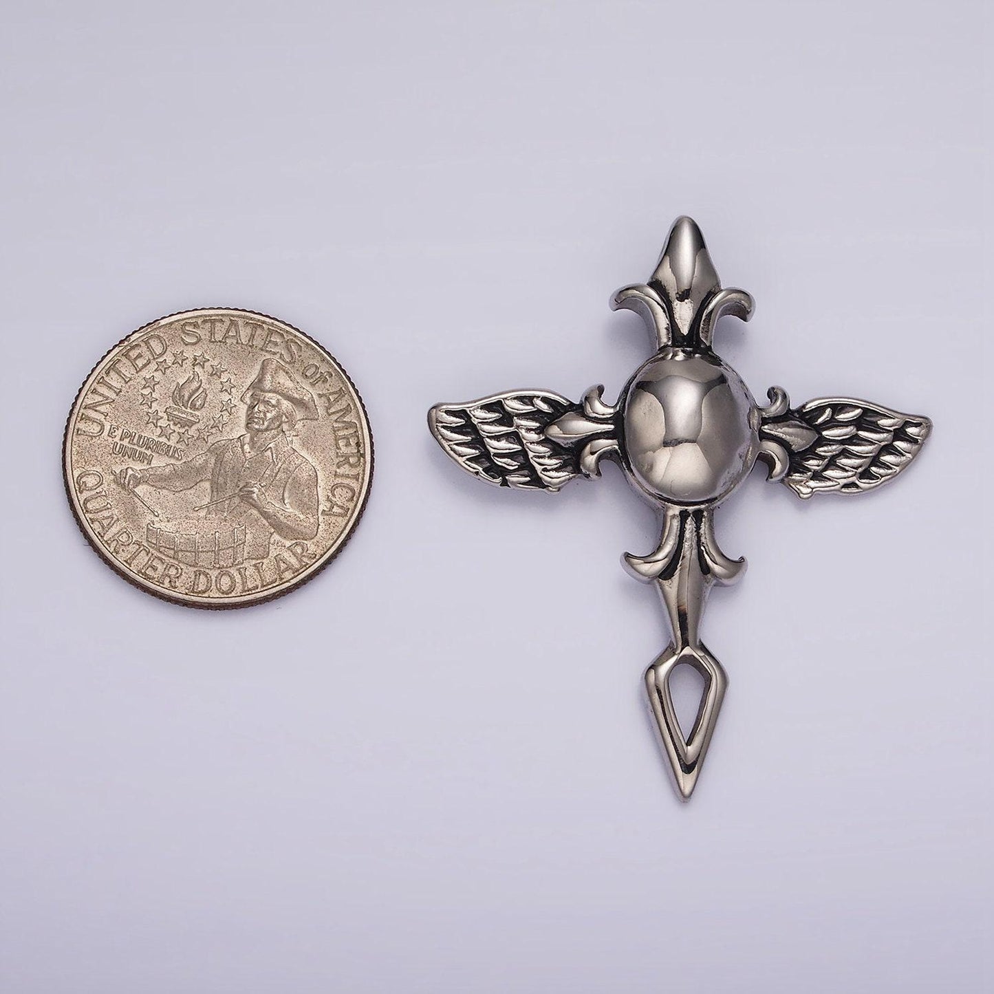 Stainless steel 46mm baby angel wings cross pendant, add-on charm | p-1365