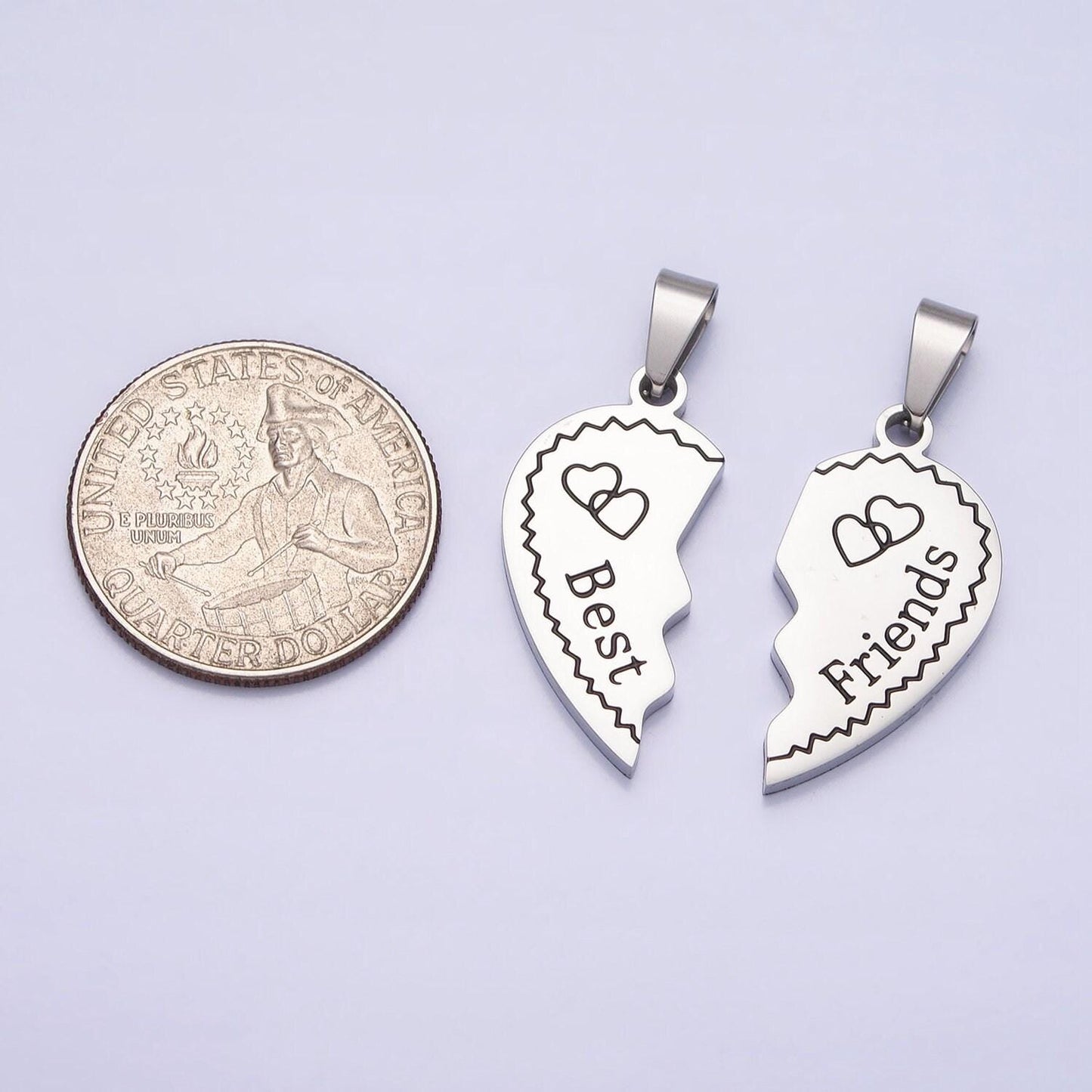 1 set stainless steel two half heart puzzle pieces pendant in silver & gold | p-1128
