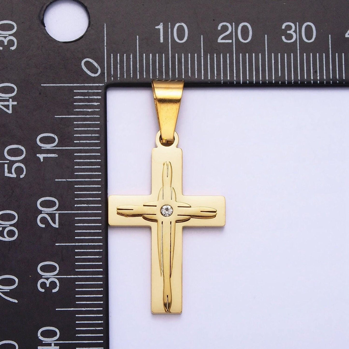 Mens cross pendant textured, stainless steel, religious, gifts for him, necklace charm for religious jewelry making supply p-1117