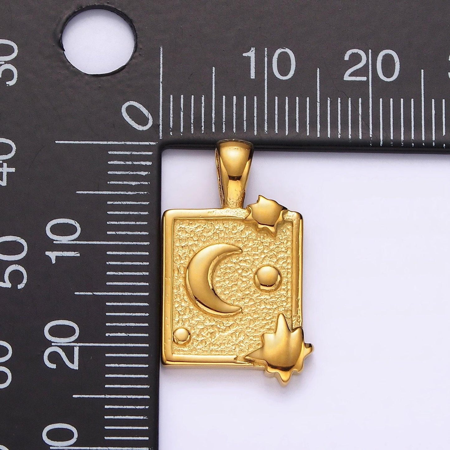 Stainless steel celestial moon stars textured rectangular tag pendant in gold & silver | p1054 p1055