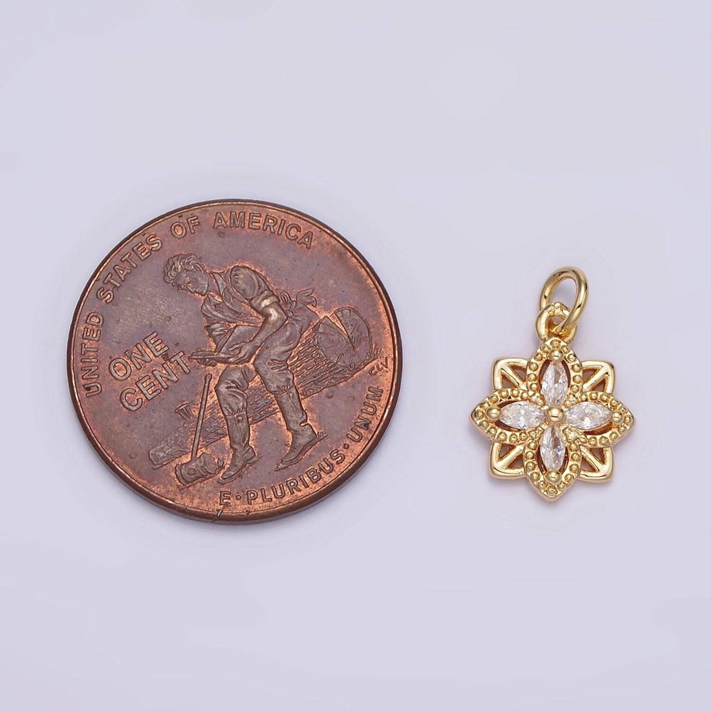 16k gold filled clear marquise cz beaded flower open square charm | n996