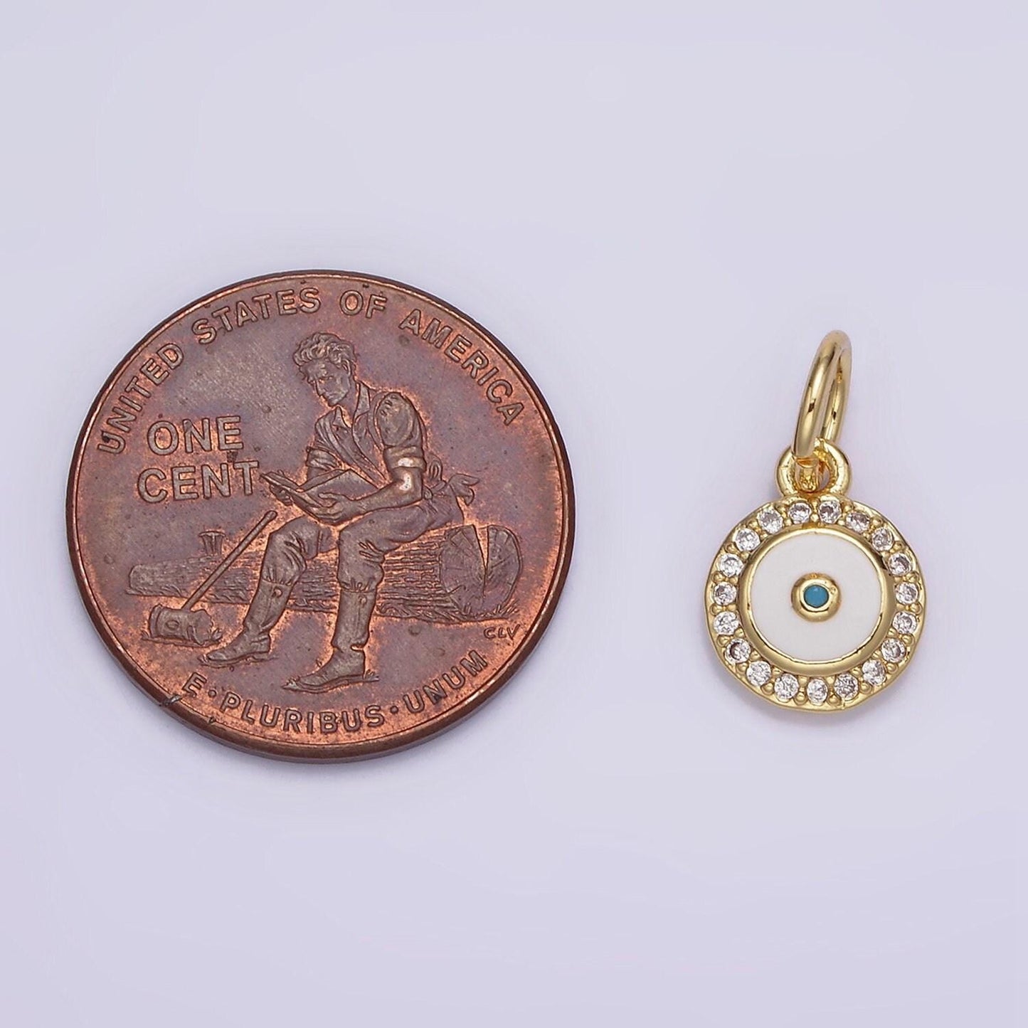 1x gold enamel eye charms, white enamel eye, gold cubic eye charm in round disc charm medallion for necklace dainty amulet n985