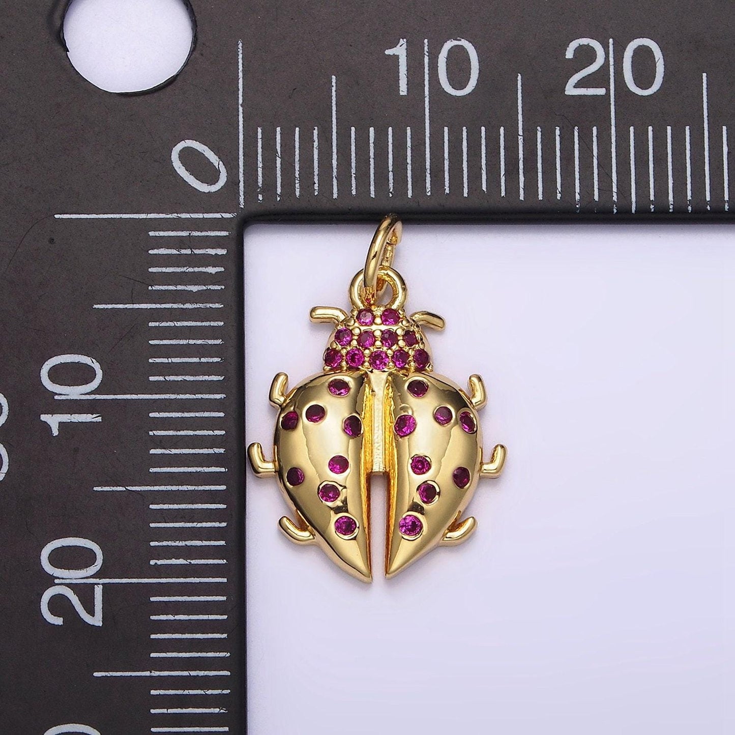 Dainty gold filled lady bug charm for necklace, bracelet supply jewelry making micro pave insect charm n-979