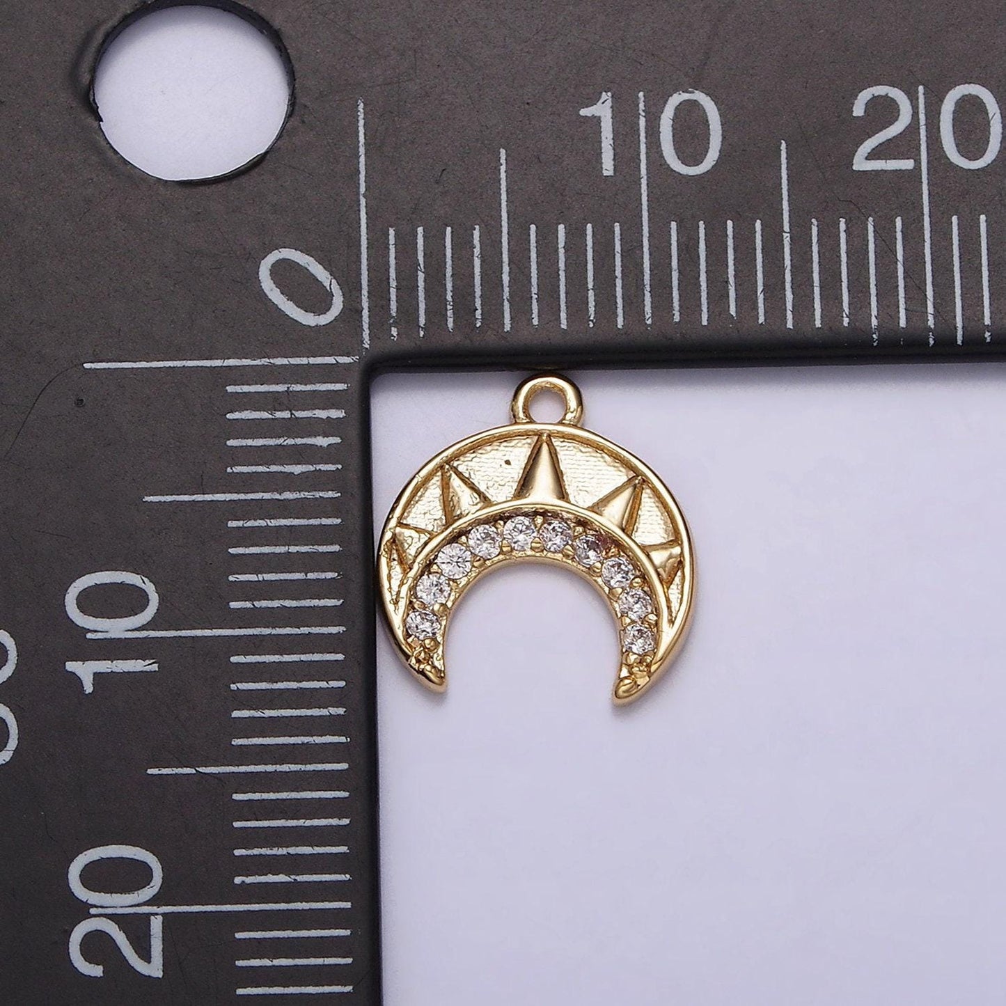 16k gold filled clear cz tusk charm mini crescent moon charm | n970
