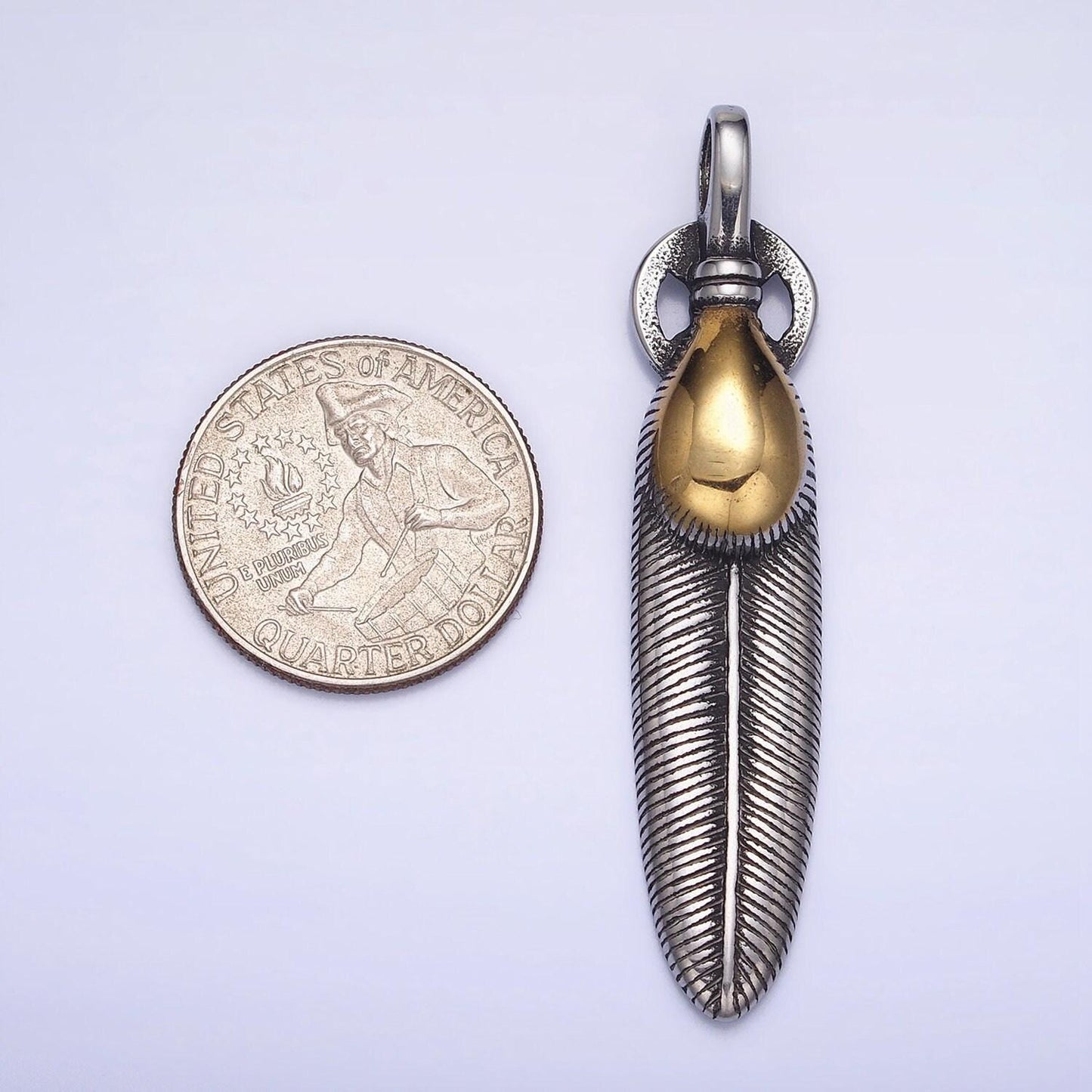 Silver gold stainless steel feather pendant indian tribe men leaf charms for jewelry making lead nickel free tarnish free | p-1158