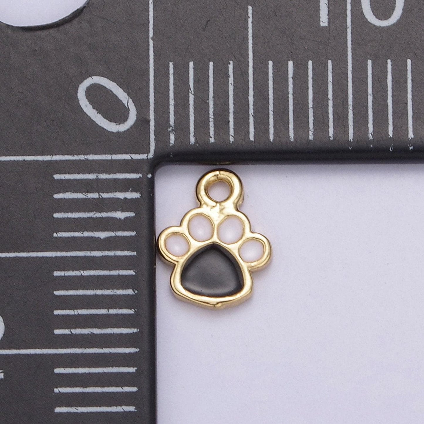 Dainty animal pet paw print pendant black & white enamel | diy fashion jewelry charm add on necklace bracelet | n-870