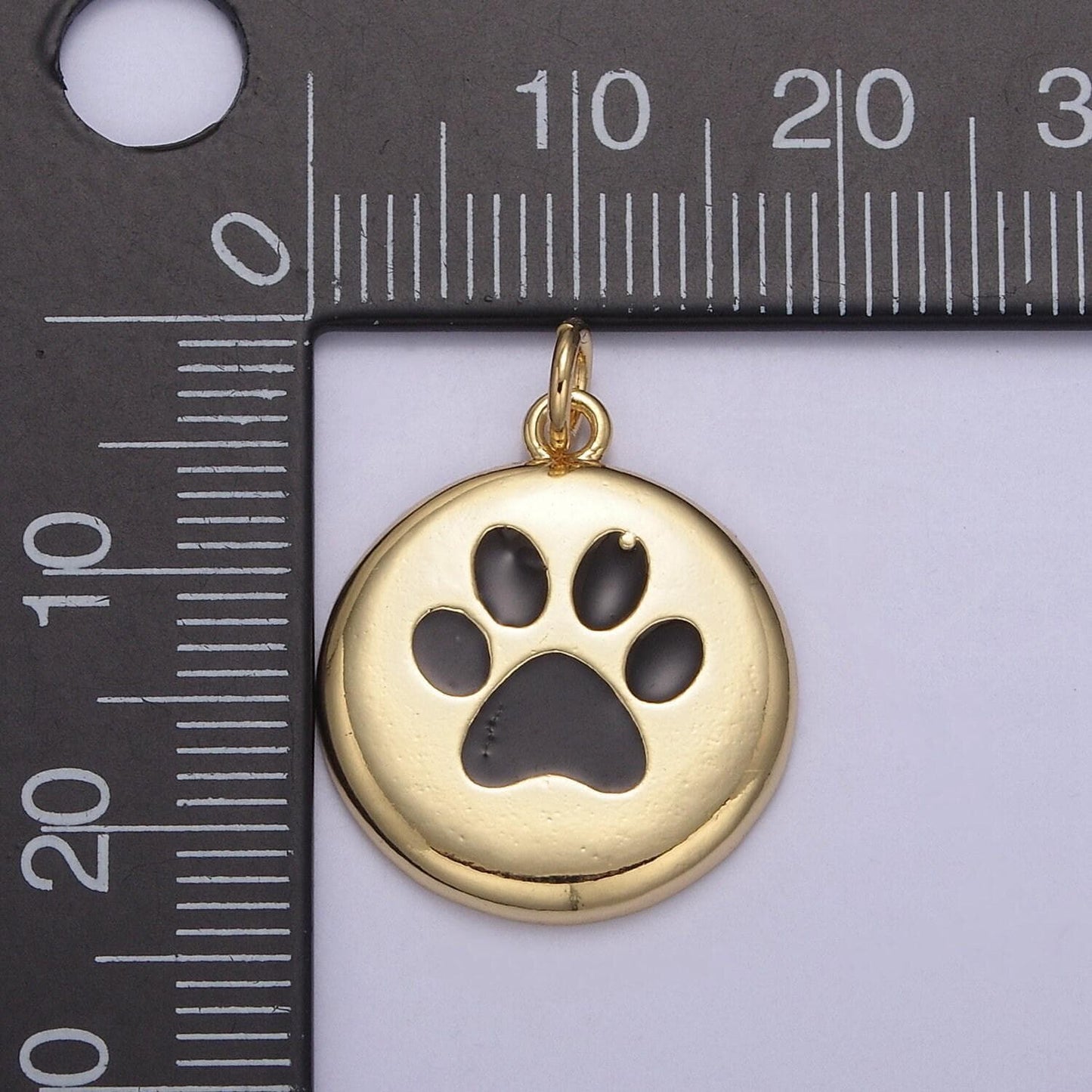 Dainty black pet paw print pendant 24k gold filled | jewelry coin charm diy necklace bracelet earring | n-857