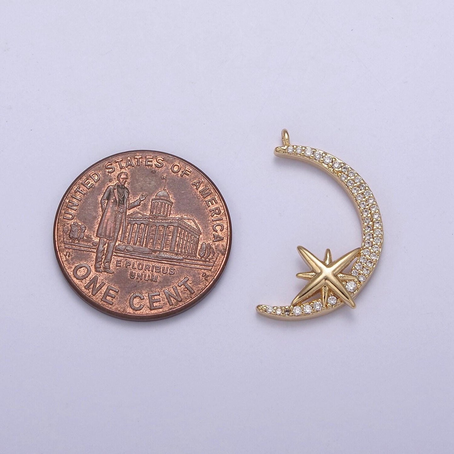 Dainty cubic crescent moon charm 24k gold filled star celestial jewelry pendant n681