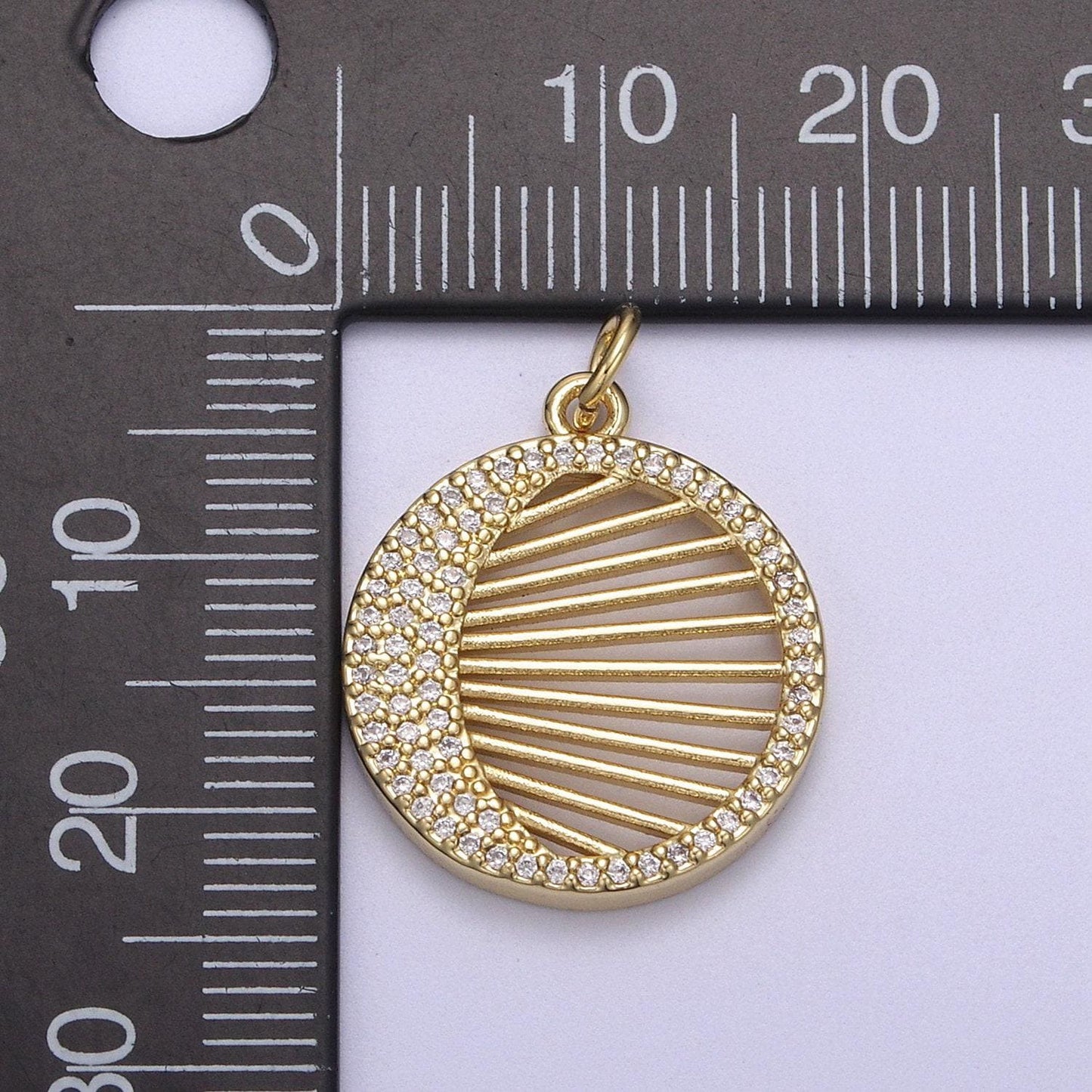 14k gold filled micro pave crescent moon charm round coin disc pendant for statement necklace n-666