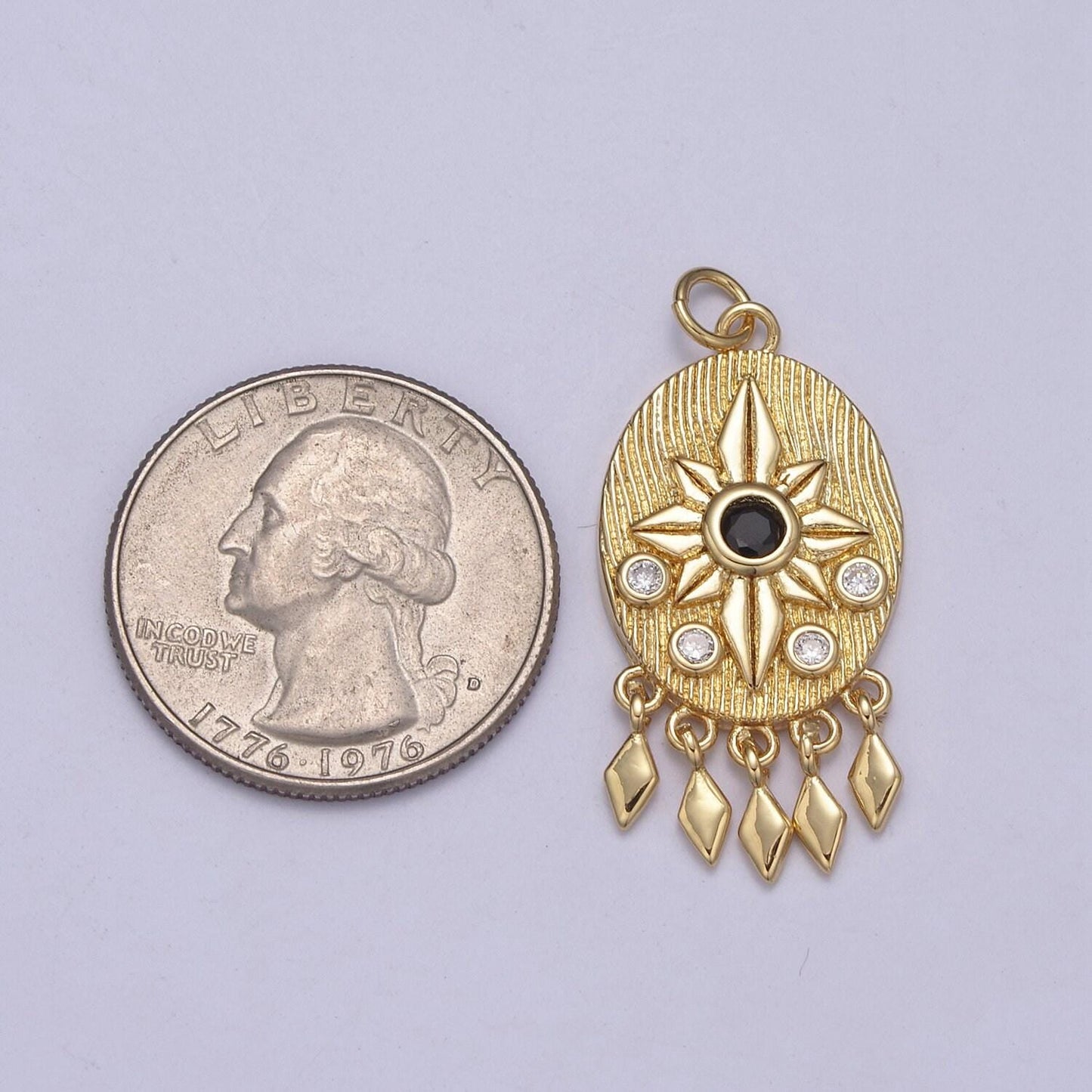 14k gold filled bohemian lotus charm with black cz stone dangle pendant for necklace n-350