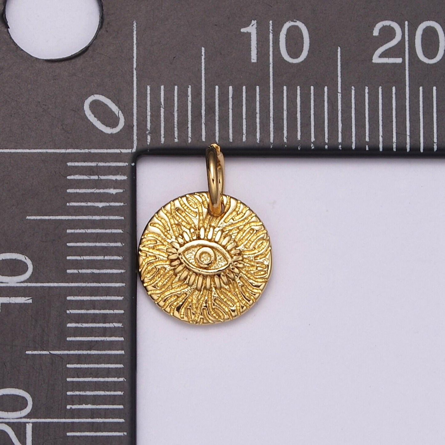 24k gold evil eye round circle charm medallion coin round , radiance eye of ra charm for necklace, n-232
