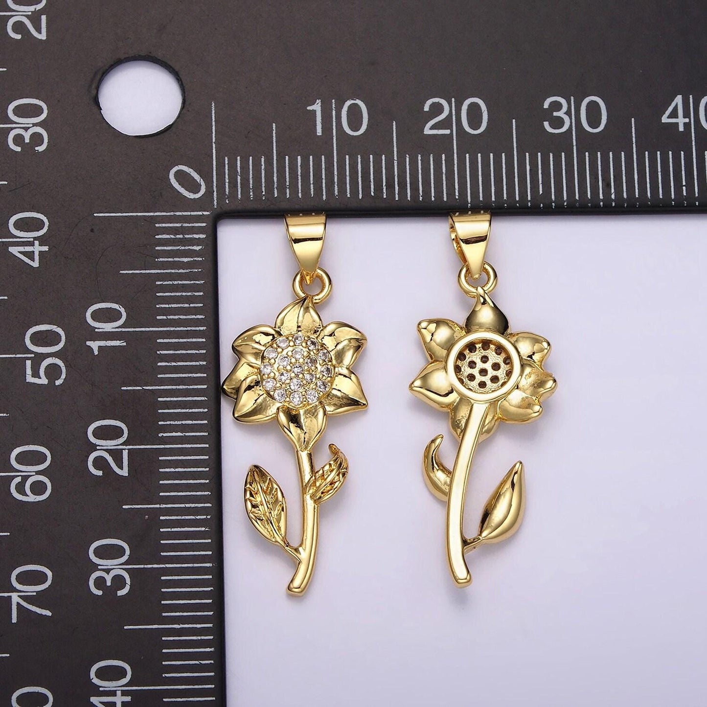 14k gold filled daffodil flower nature clear micro paved cz pendant | n1942