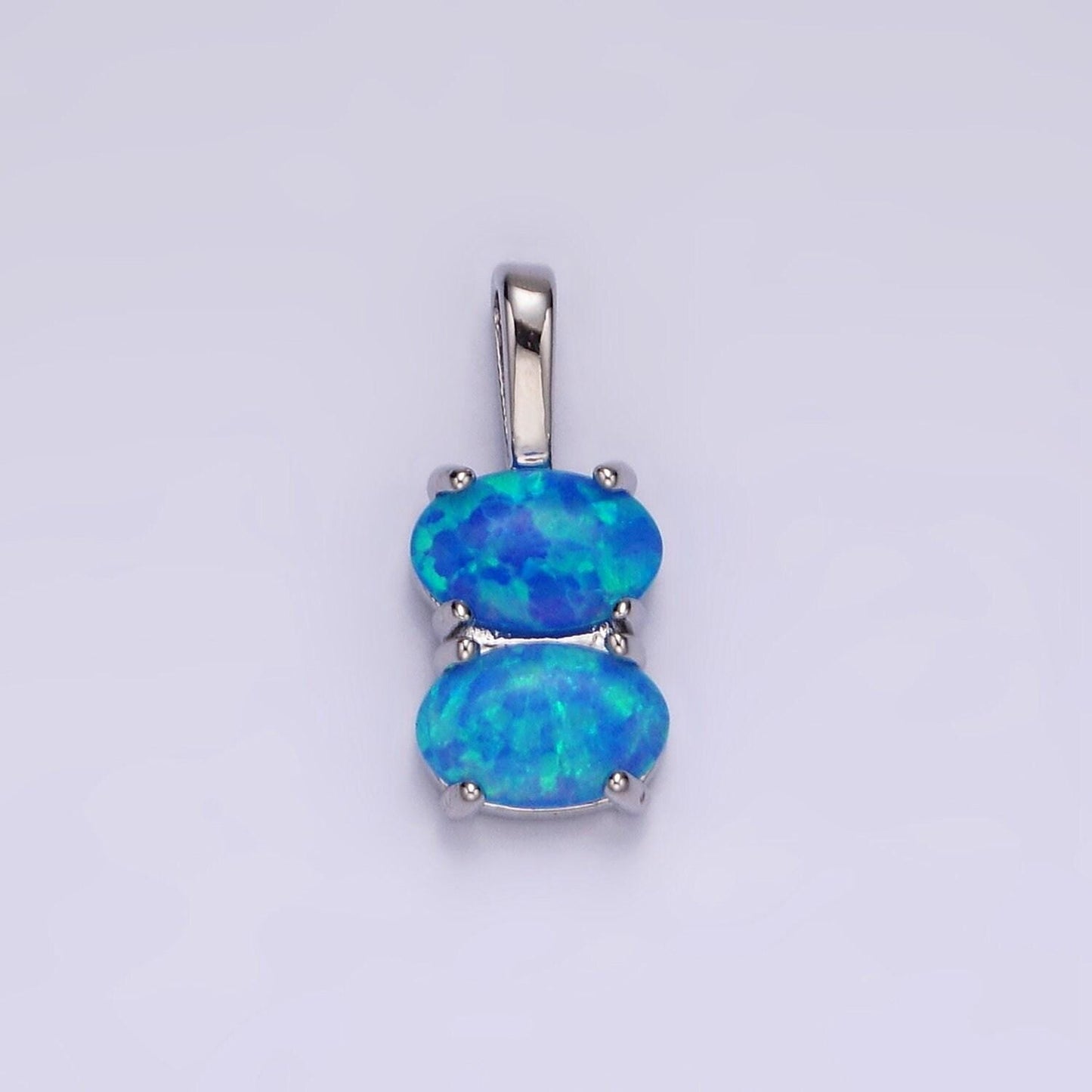 14k gold filled blue opal, white opal double oval pendant in gold & silver | n1899 - n1902