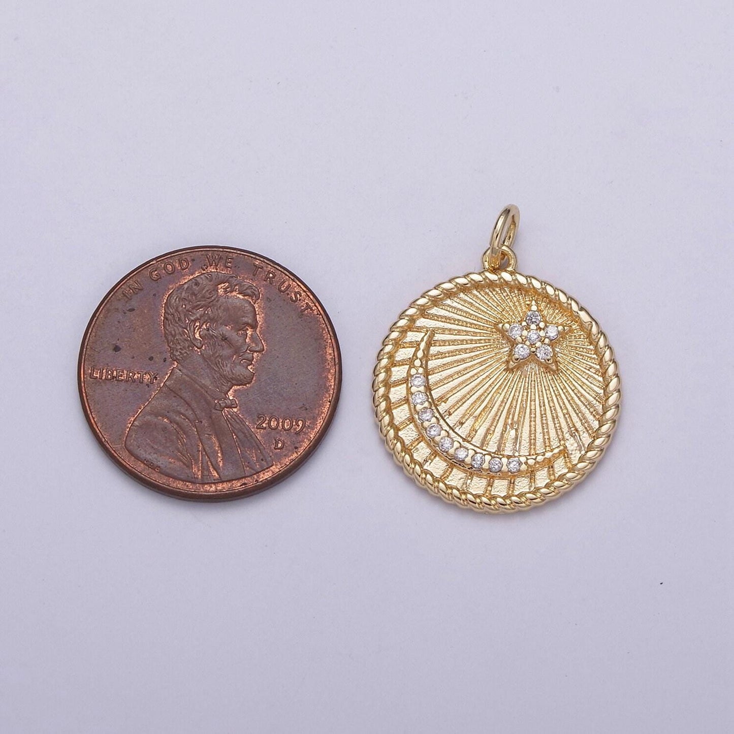 Celestial cz pendant gold star and crescent moon charm jewelry making supply 24k gold findings, n-187