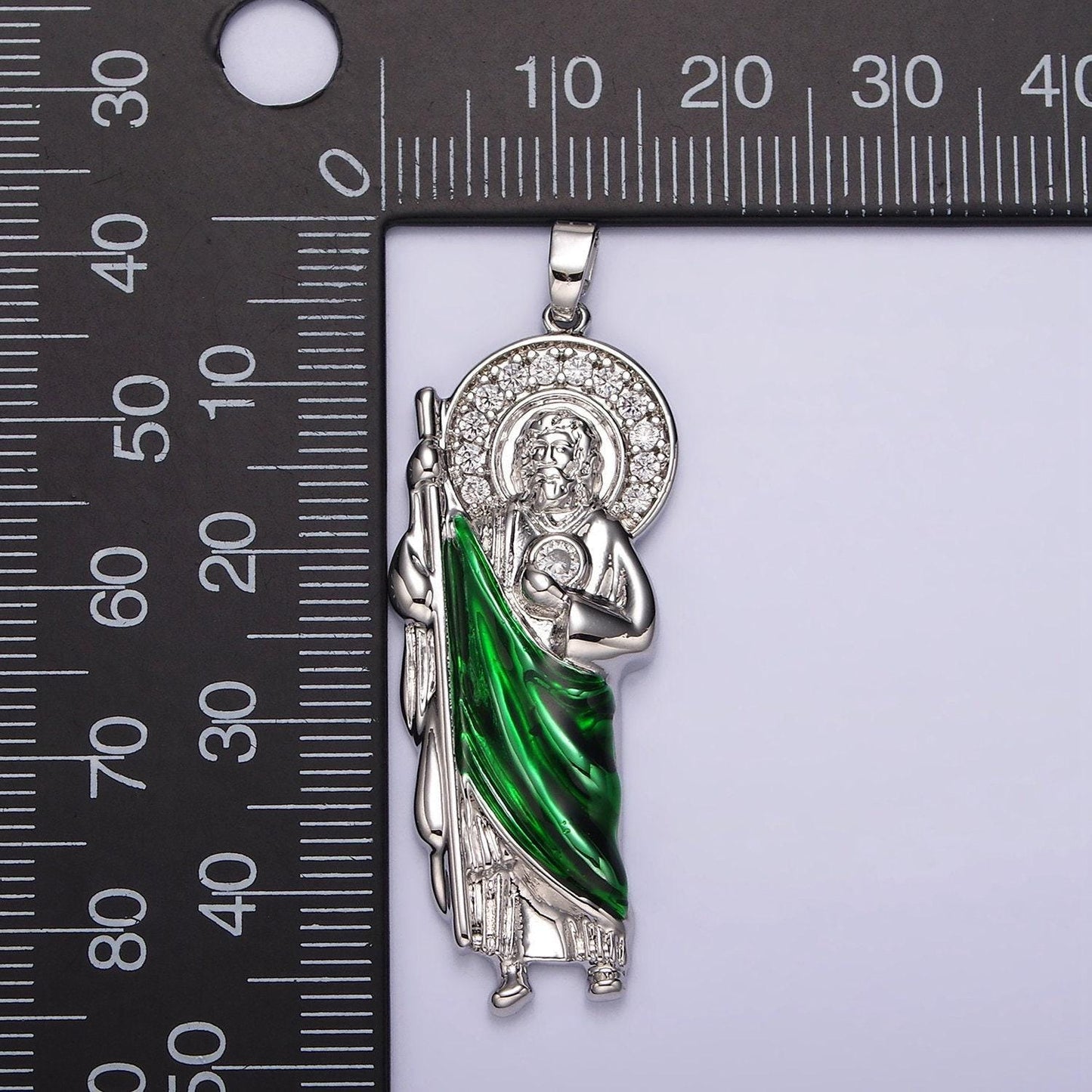 Silver saint jude religious micro paved cz pendant for religious catholic jewelry making supply | n1863 n1864
