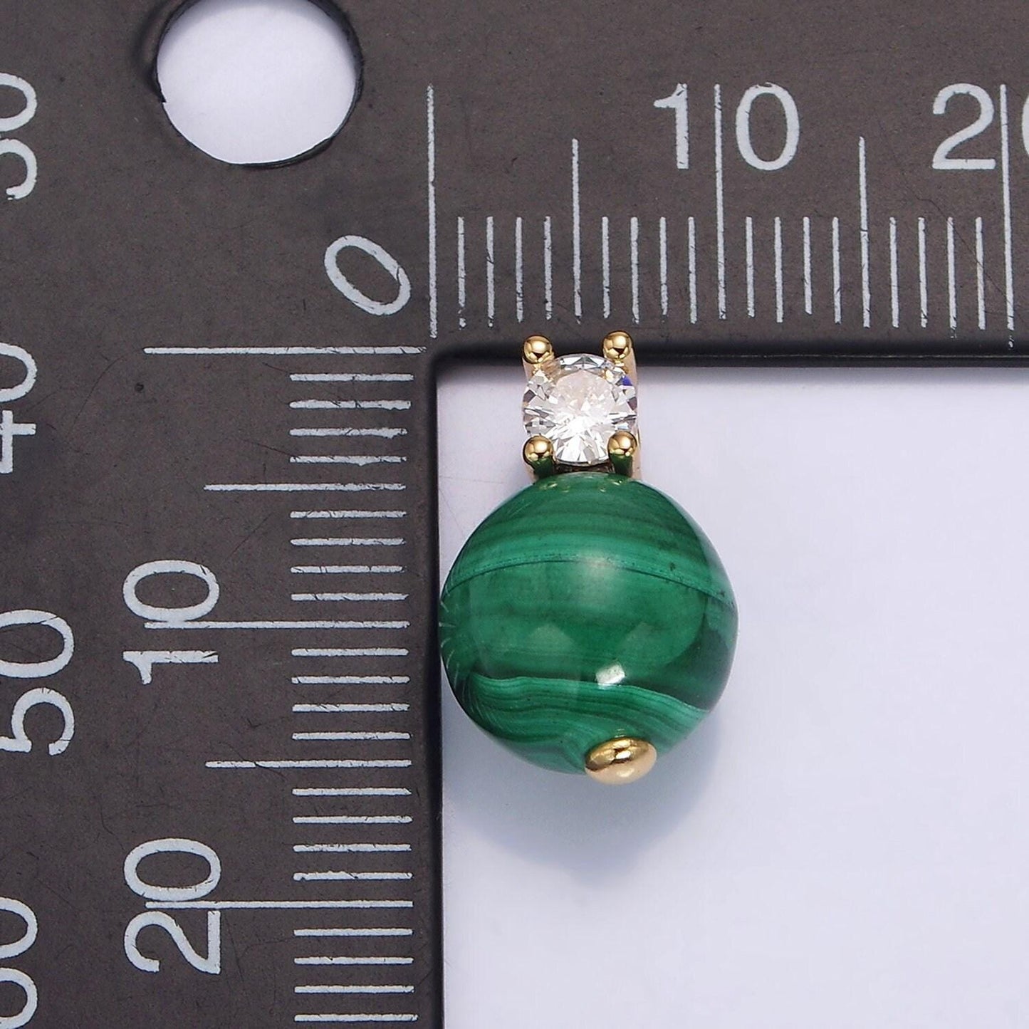 16k gold filled 10mm round malachite ball beads cz pendant | n1843
