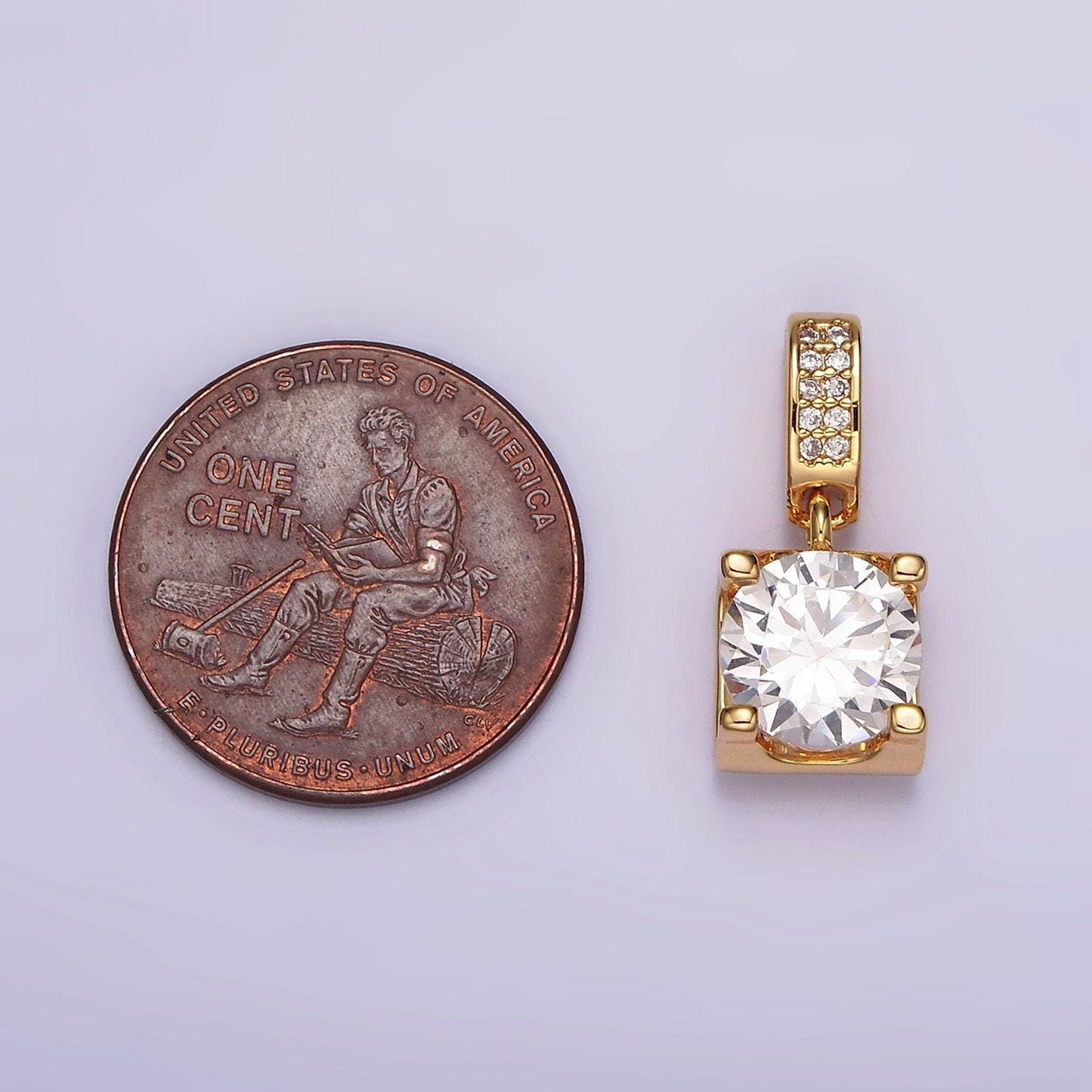 16k gold filled clear round cz boxed micro paved cz pendant | n1777