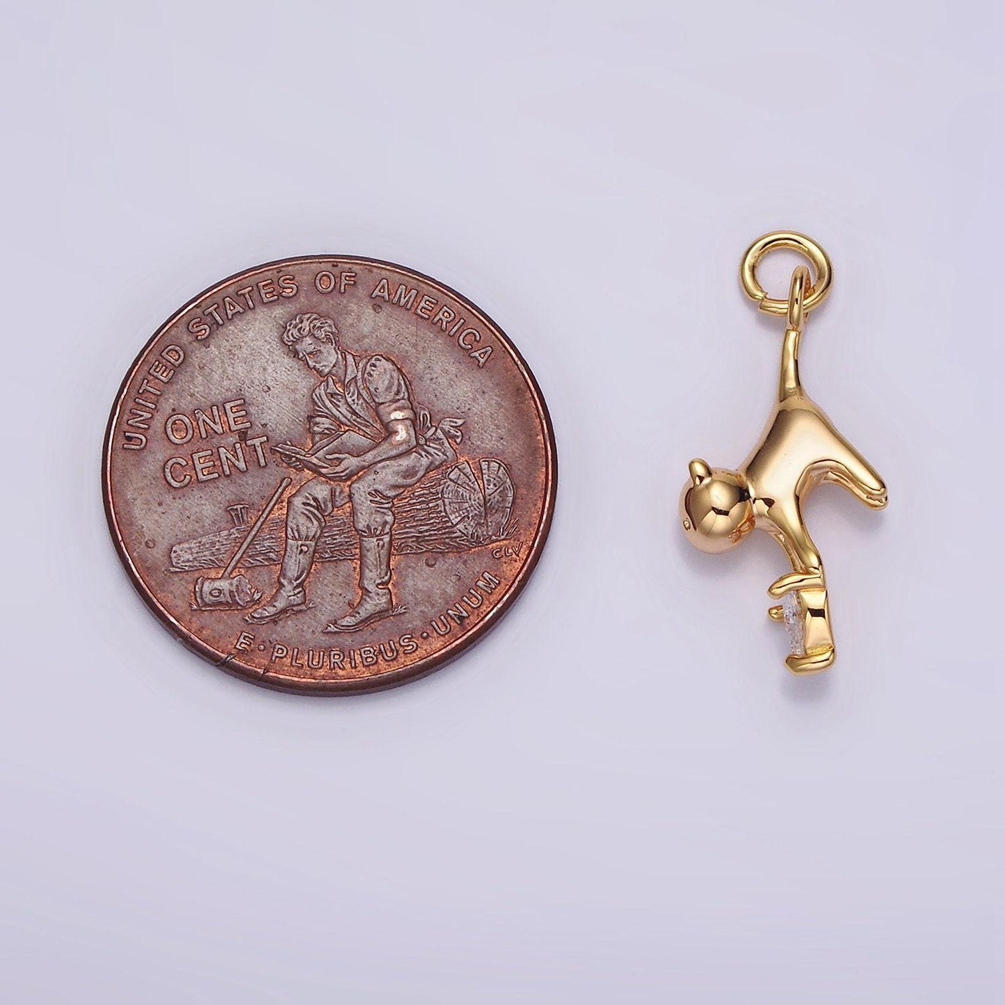 18k gold filled cat pet animal clear heart cz charm | n1757