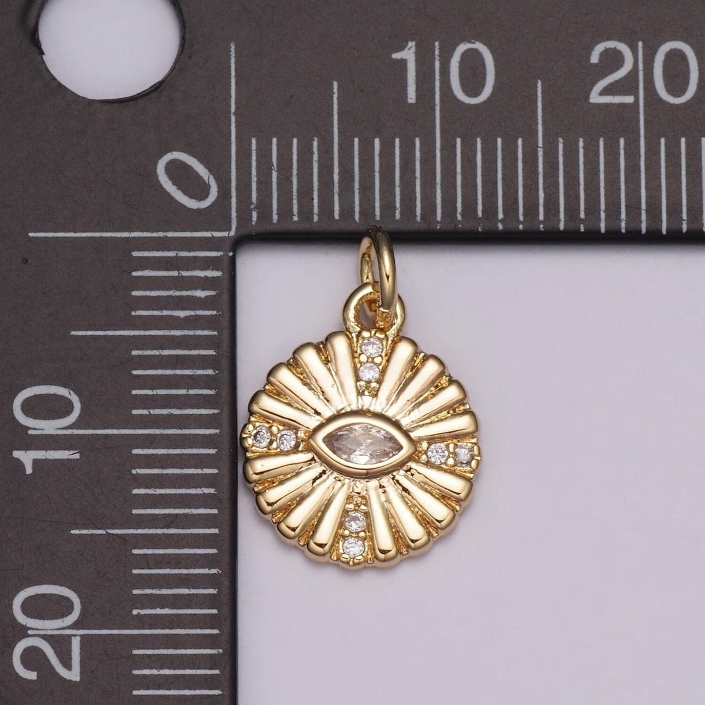 Dainty 18k gold filled evil eye charm round eye medallion disc charm for necklace earring bracelet supply