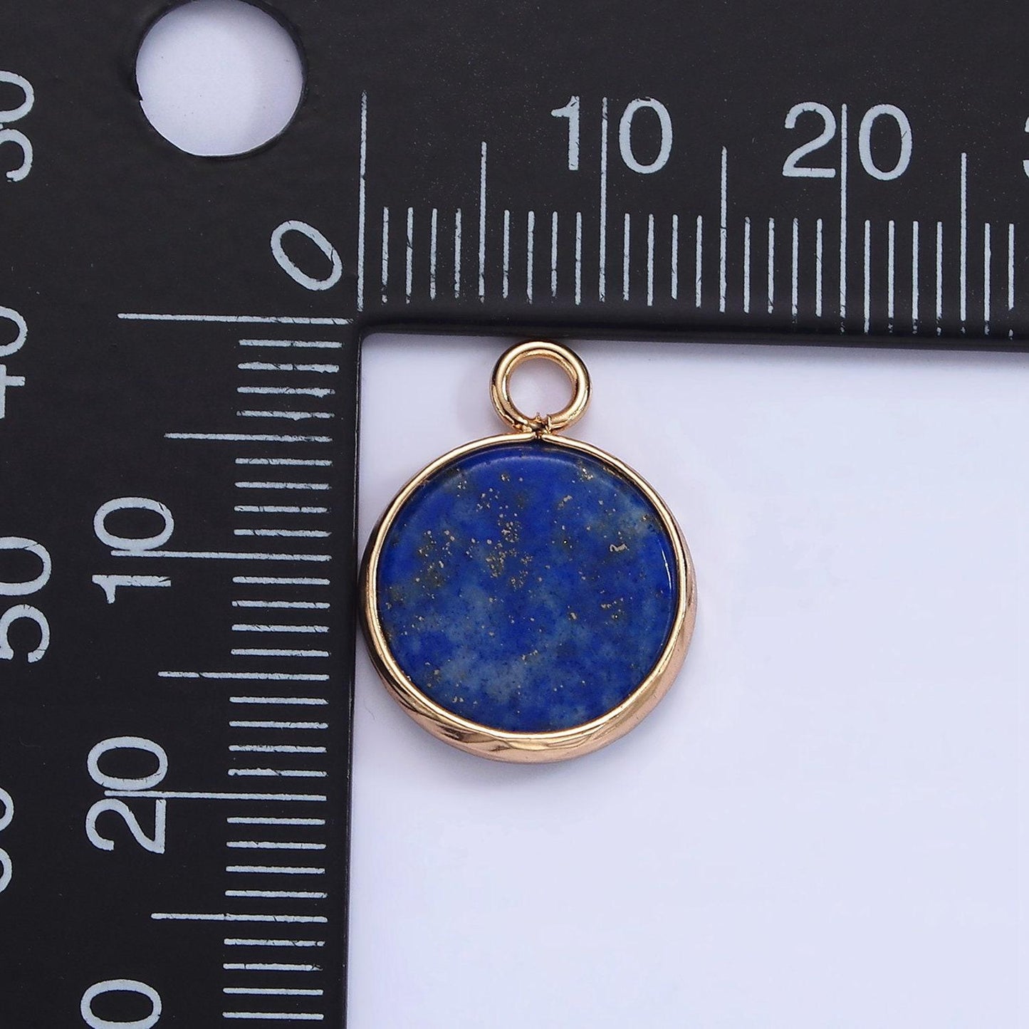 14k gold filled amazonite, pink quartz, onyx, howlite, blue lapis round bezel charm | n1691 - n1695