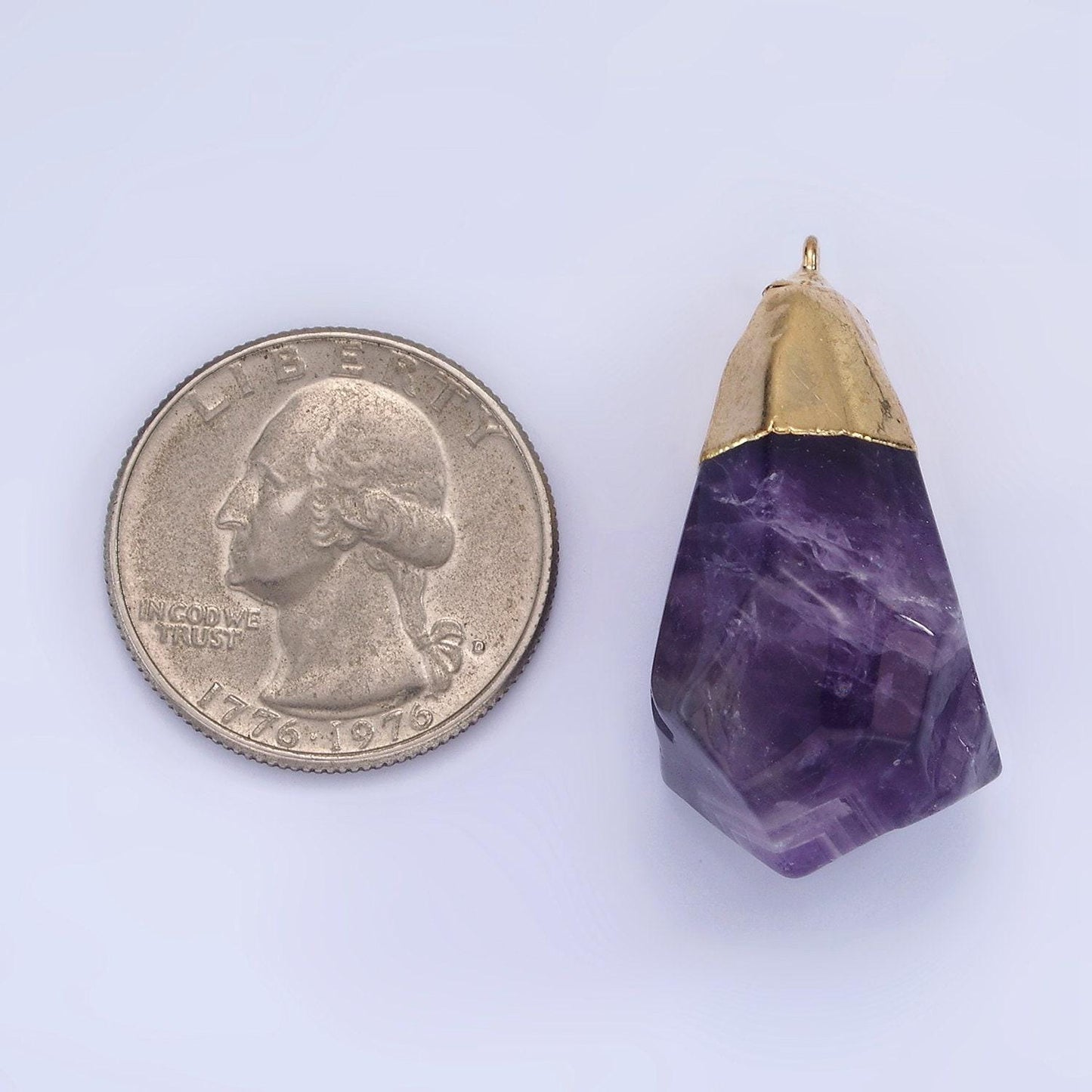 14k gold filled 35.5mm rose quartz, amethyst abstract multifaceted point foiled charm | n1653 n1654
