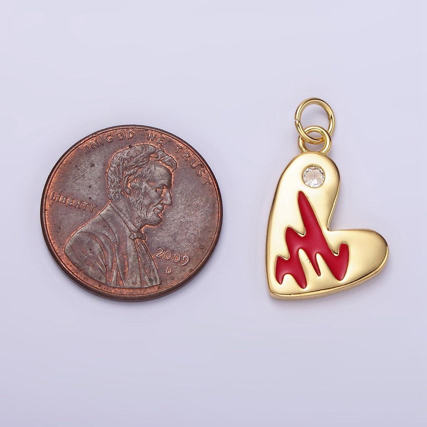 14k gold filled red enamel clear cz dot heart charm in gold & silver | n1549 n1550