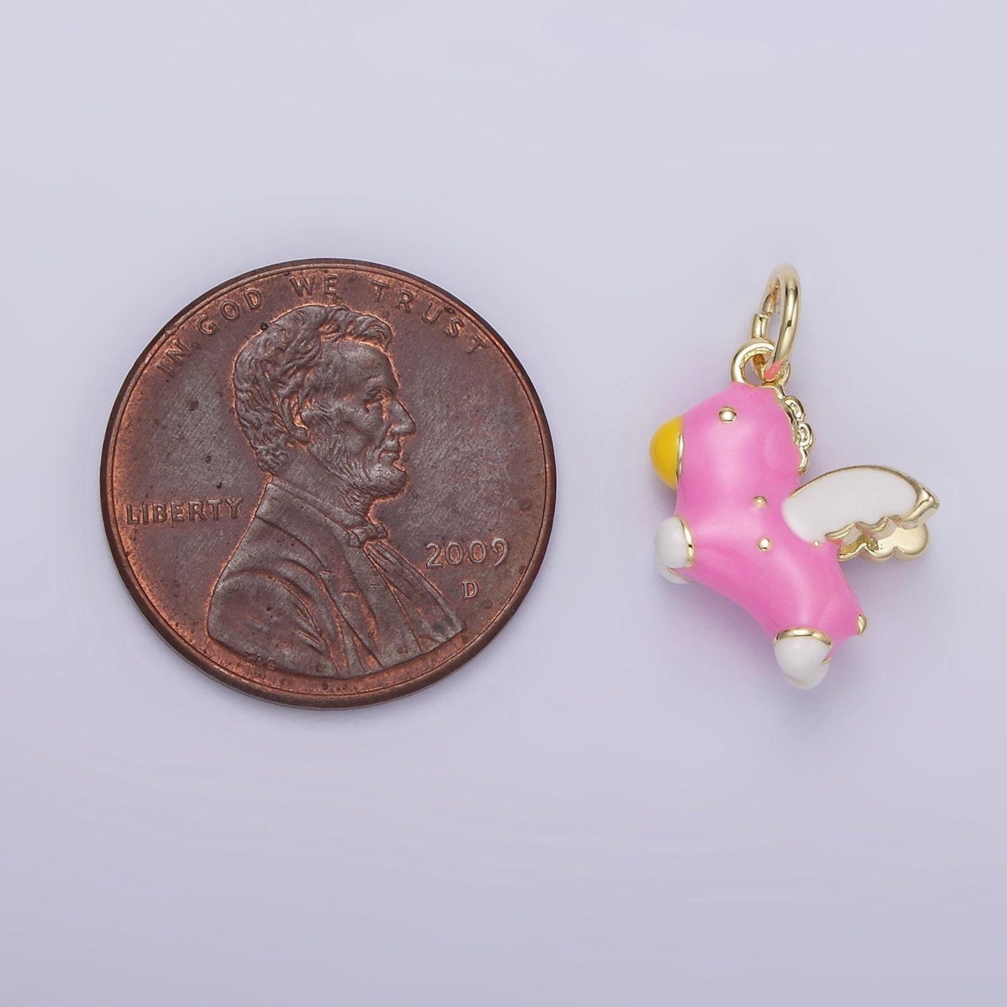 14k gold filled pink, blue pegasus enamel puffed add-on charm in gold & silver | n1531 - n1534