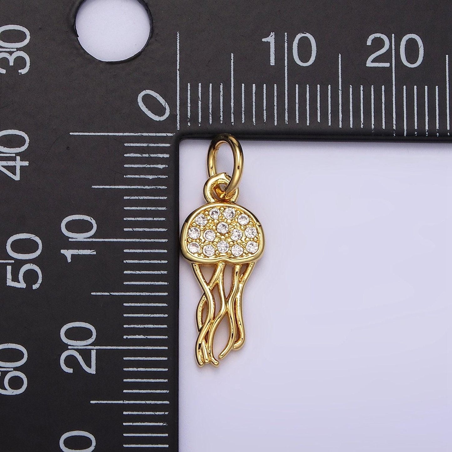 14k gold filled ocean sea jellyfish clear micro paved cz charm | n1526