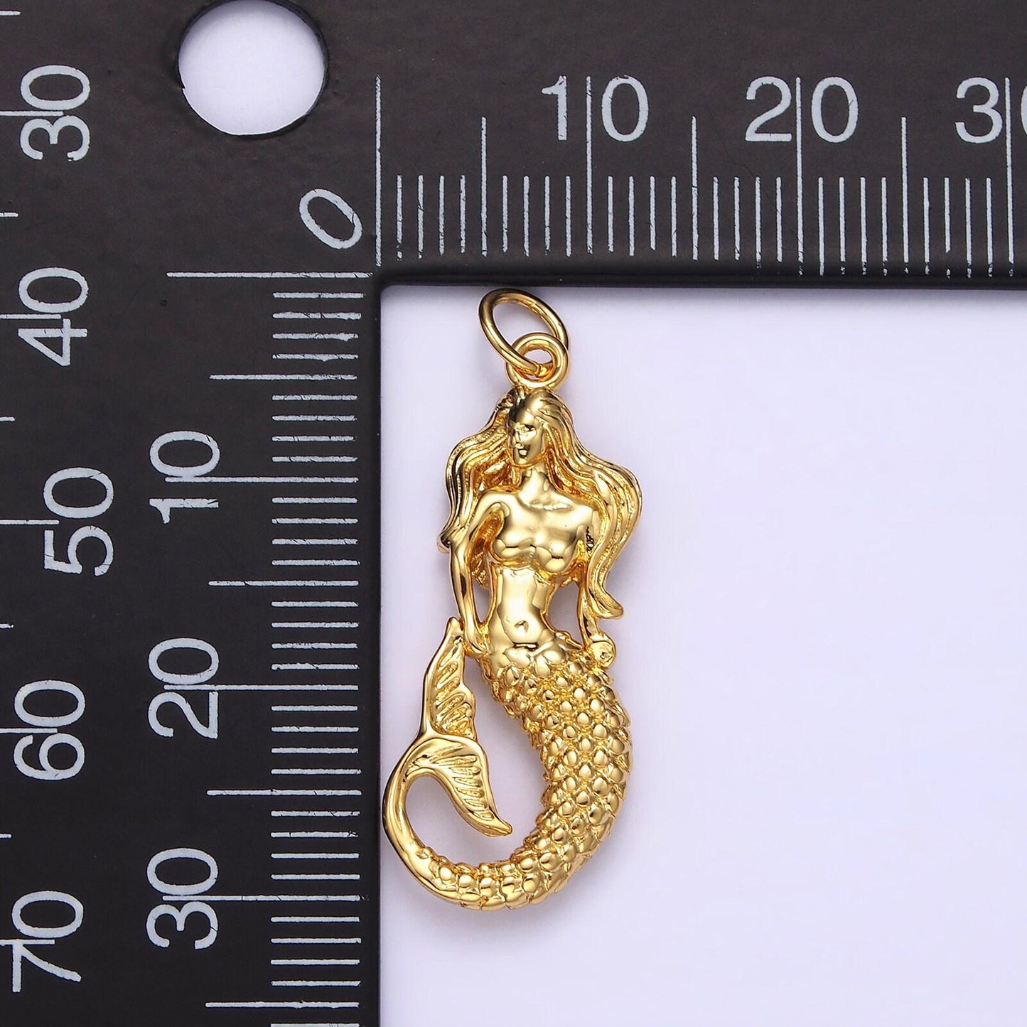 14k gold filled 30mm ocean sea mermaid textured charm in gold & silver | n1506 n1510