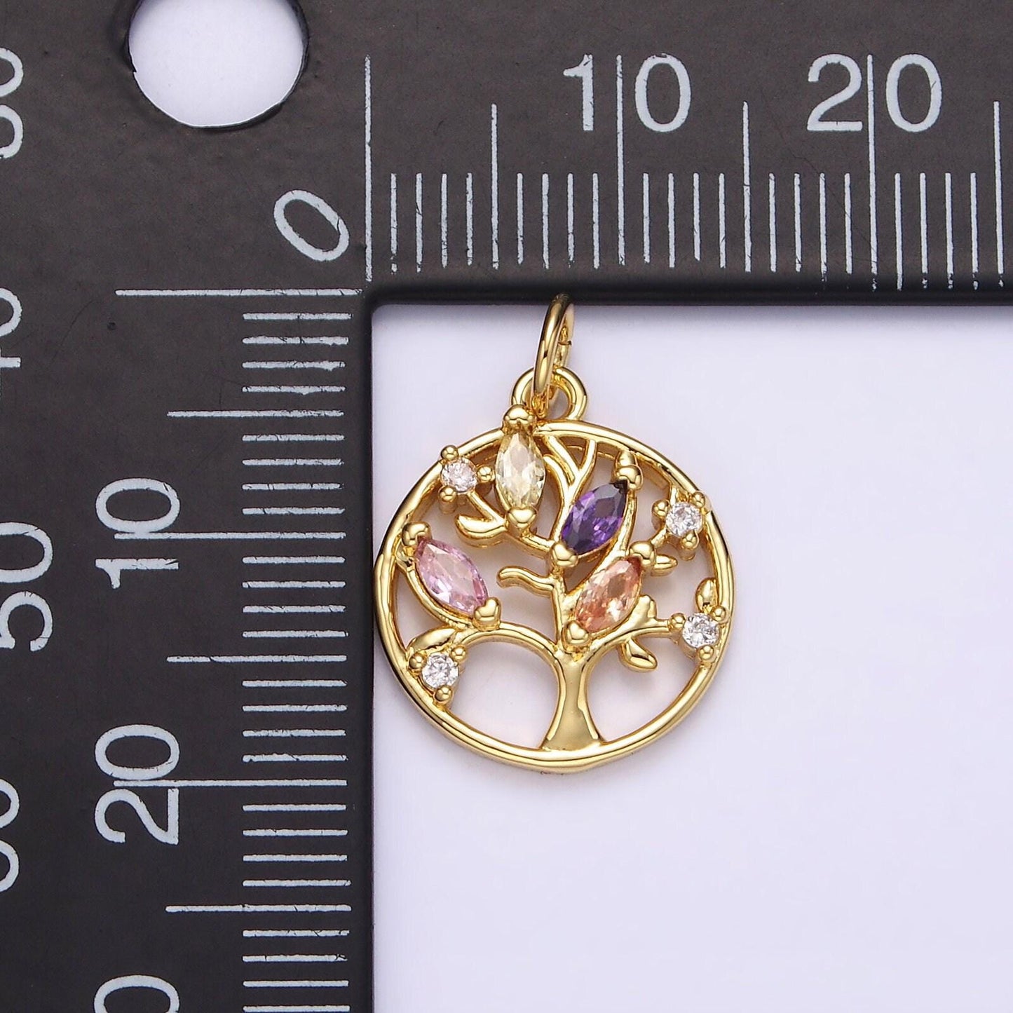 14k gold filled multicolor marquise cz leaf tree open round charm in gold & silver | n1500 n1501