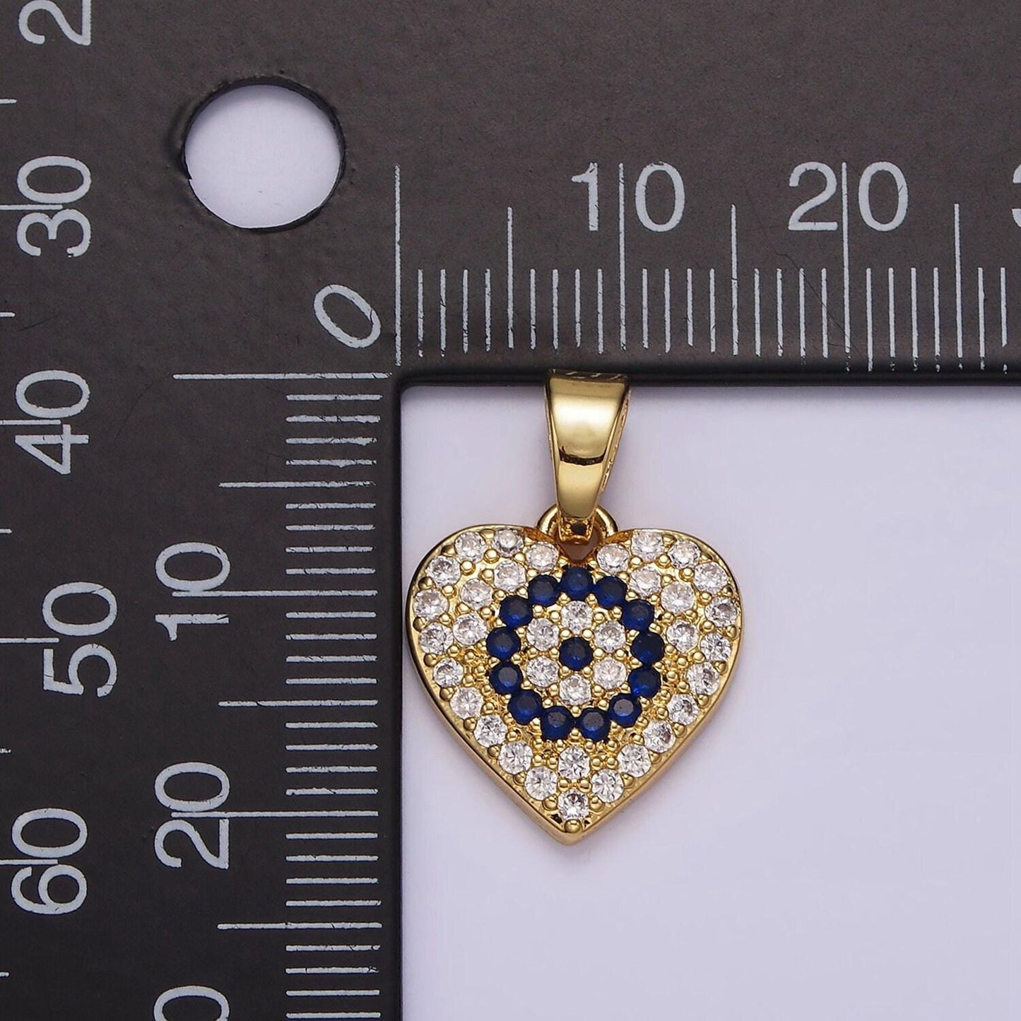 Cubic heart charm 14k gold filled blue evil eye micro paved cz heart pendant | n1868