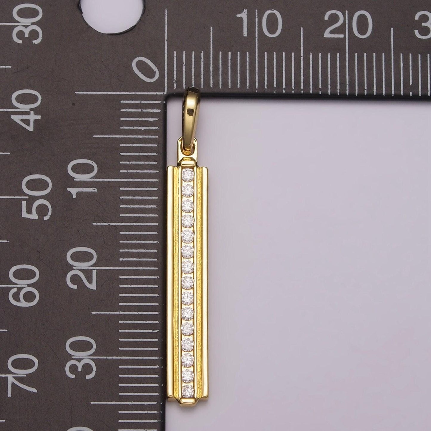 Long cubic zirconia stick bar cubic zirconia charms, thin cz bar pendant, gold filled over brass