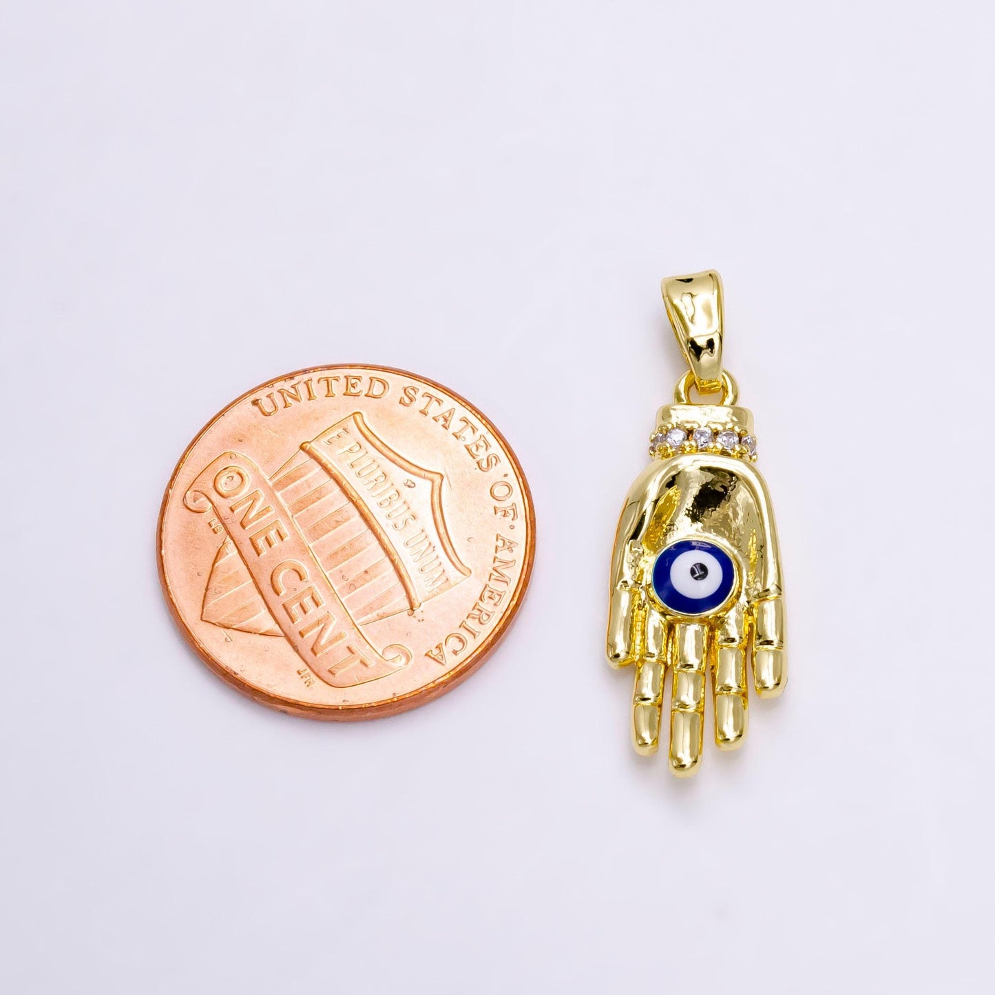 14k gold filled blue evil eye enamel micro paved cz hand human autonomy pendant | n1461
