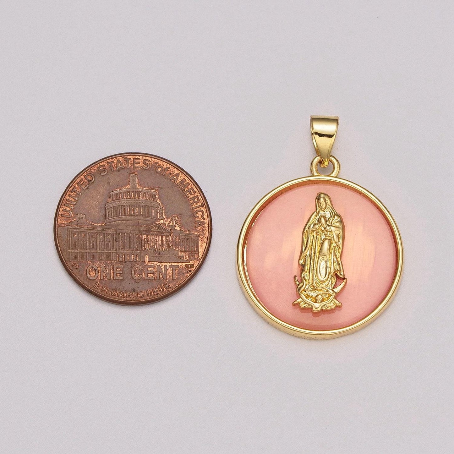 24k gold filled medallion pink virgin mary pendant dainty coin charm pendant for necklace bracelet