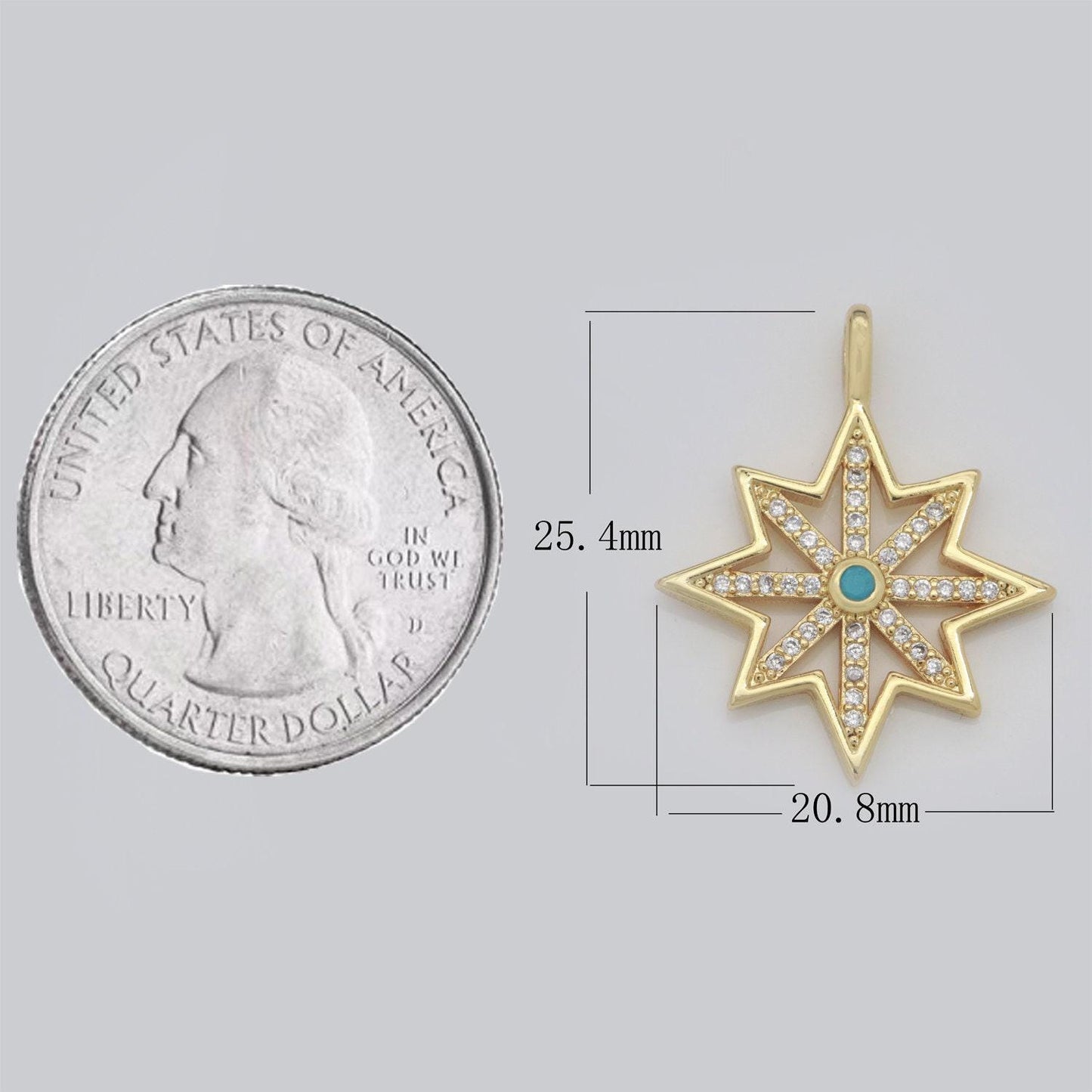 14k gold fill micro pave star charm, turquoise north star celestial pendant charm for diy necklace bracelet earring