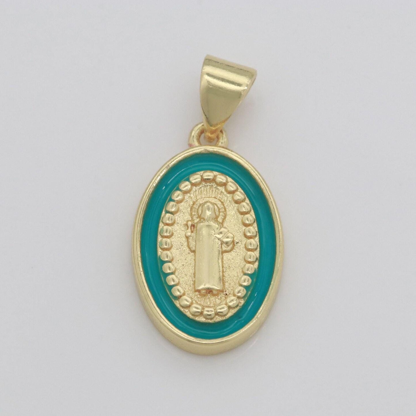 Saint jude charm gold medallion charm, gold filled st jude religious medal patron saint pendant religious coin catholic enamel jewelry