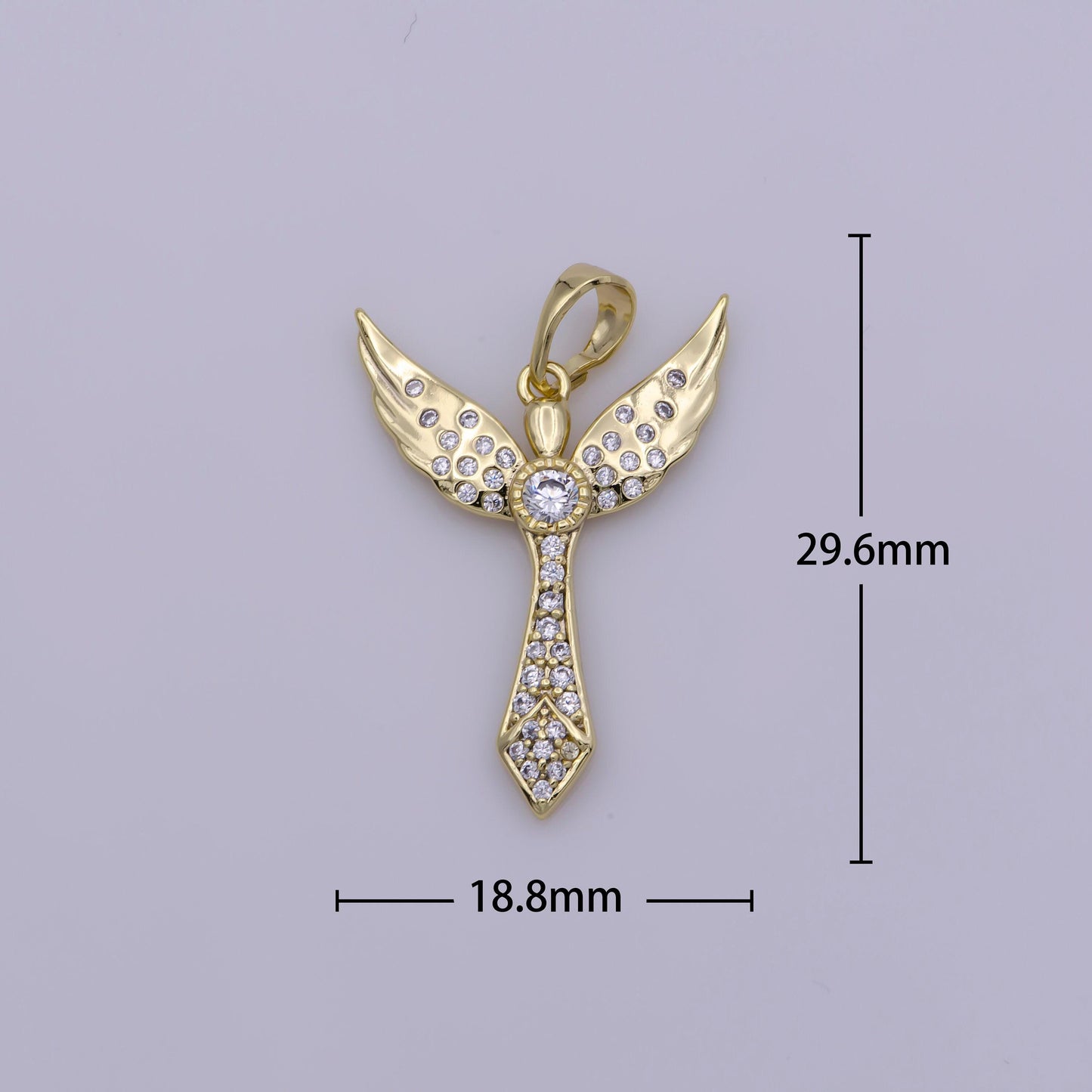Dainty angel wing charm 14k gold filled cross pendant
